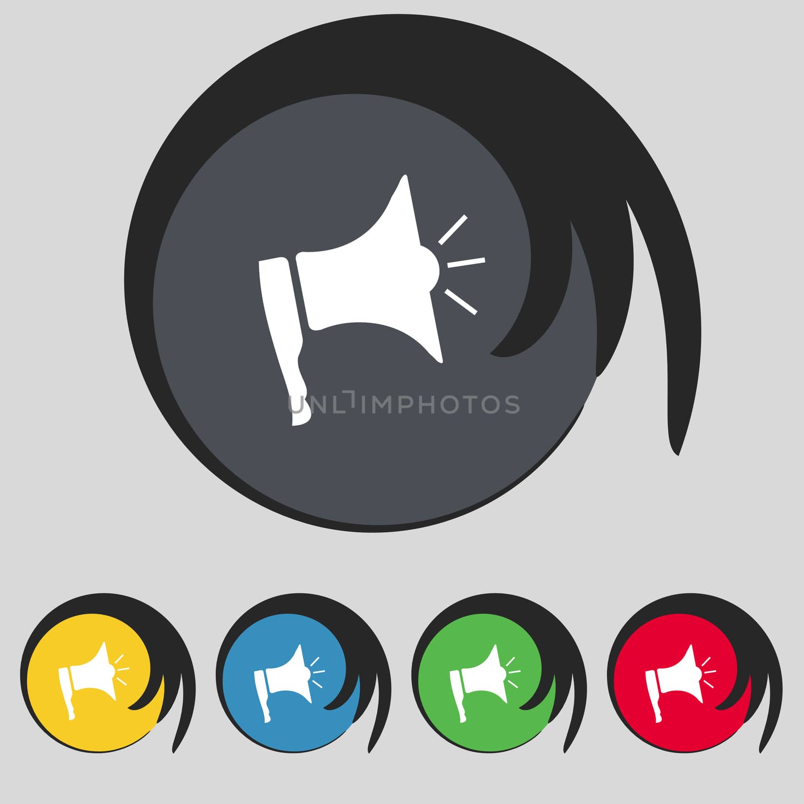 Megaphone soon icon. Loudspeaker symbol. Set colur buttons.  by serhii_lohvyniuk