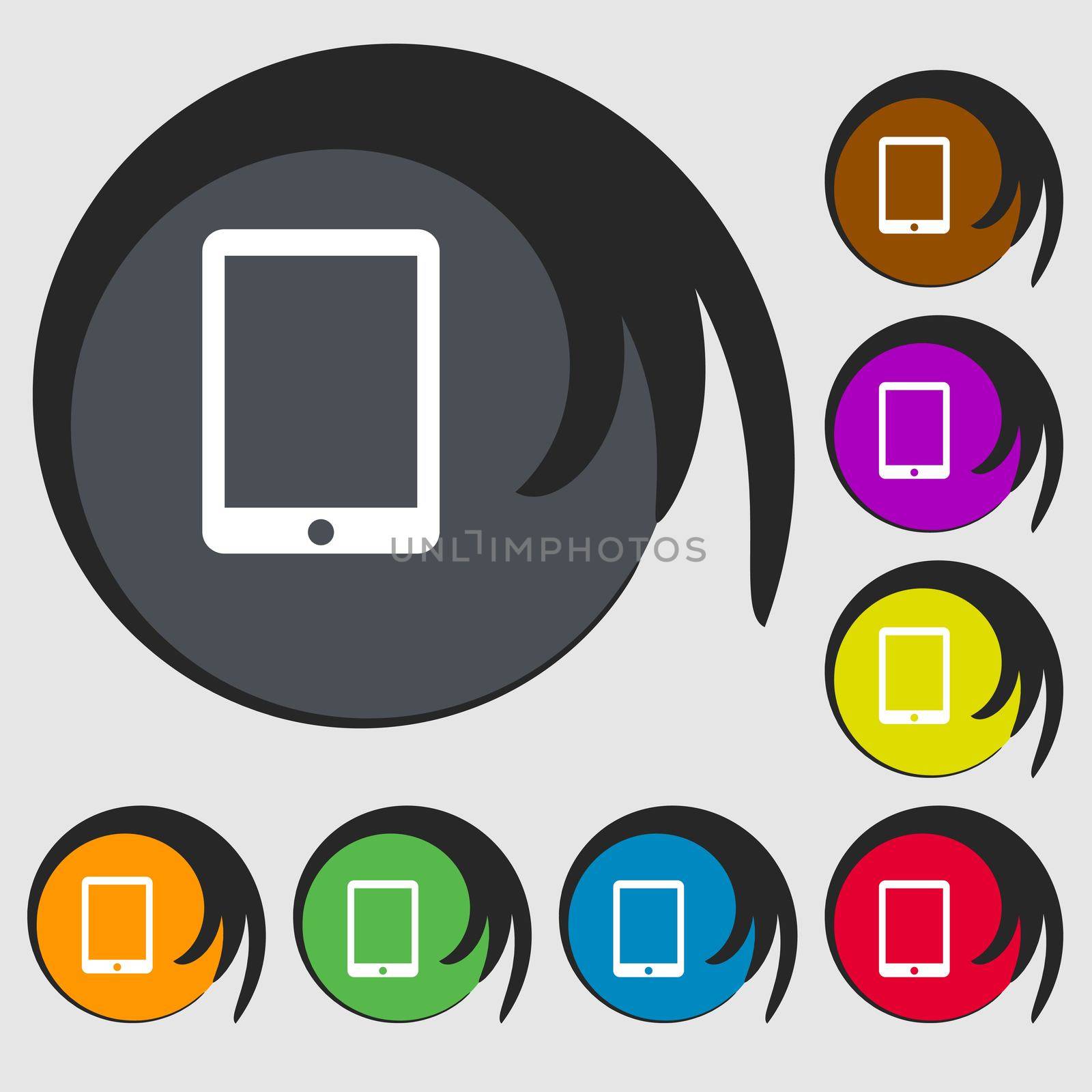 Tablet sign icon. smartphone button. Symbols on eight colored buttons. illustration