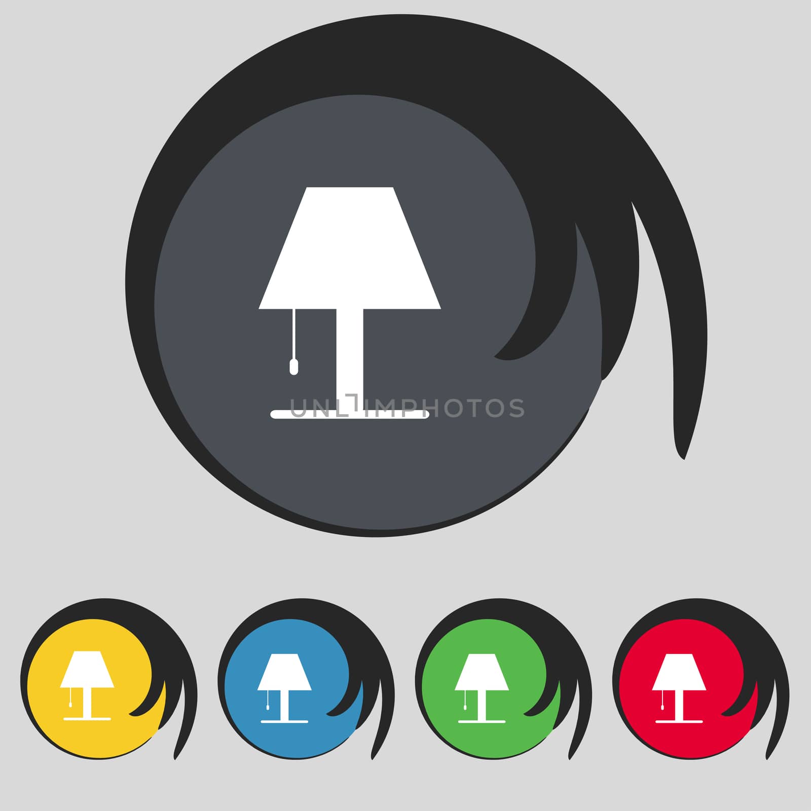 Lamp icon sign. Symbol on five colored buttons. illustration