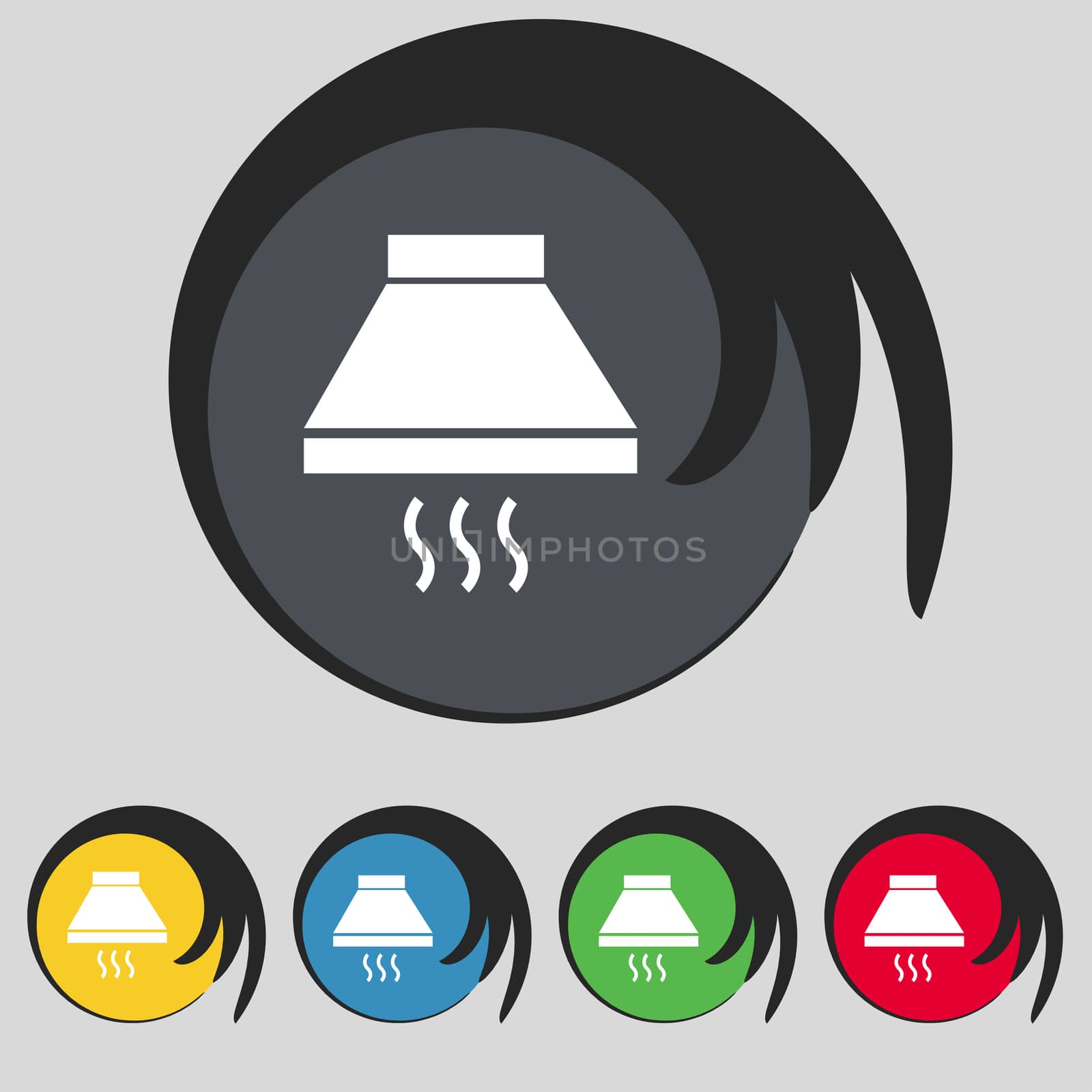 Kitchen hood icon sign. Symbol on five colored buttons.  by serhii_lohvyniuk