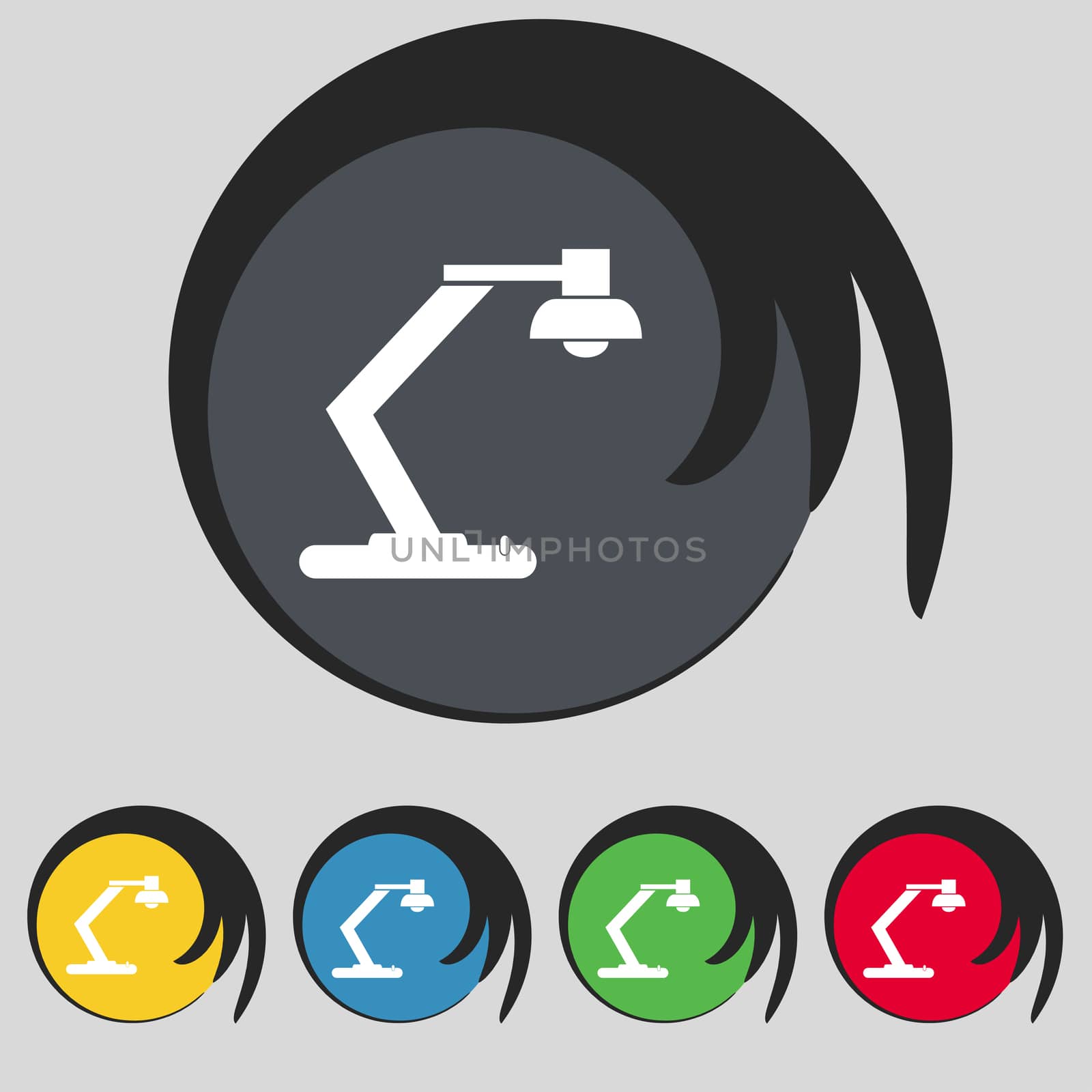 light, bulb, electricity icon sign. Symbol on five colored buttons. illustration