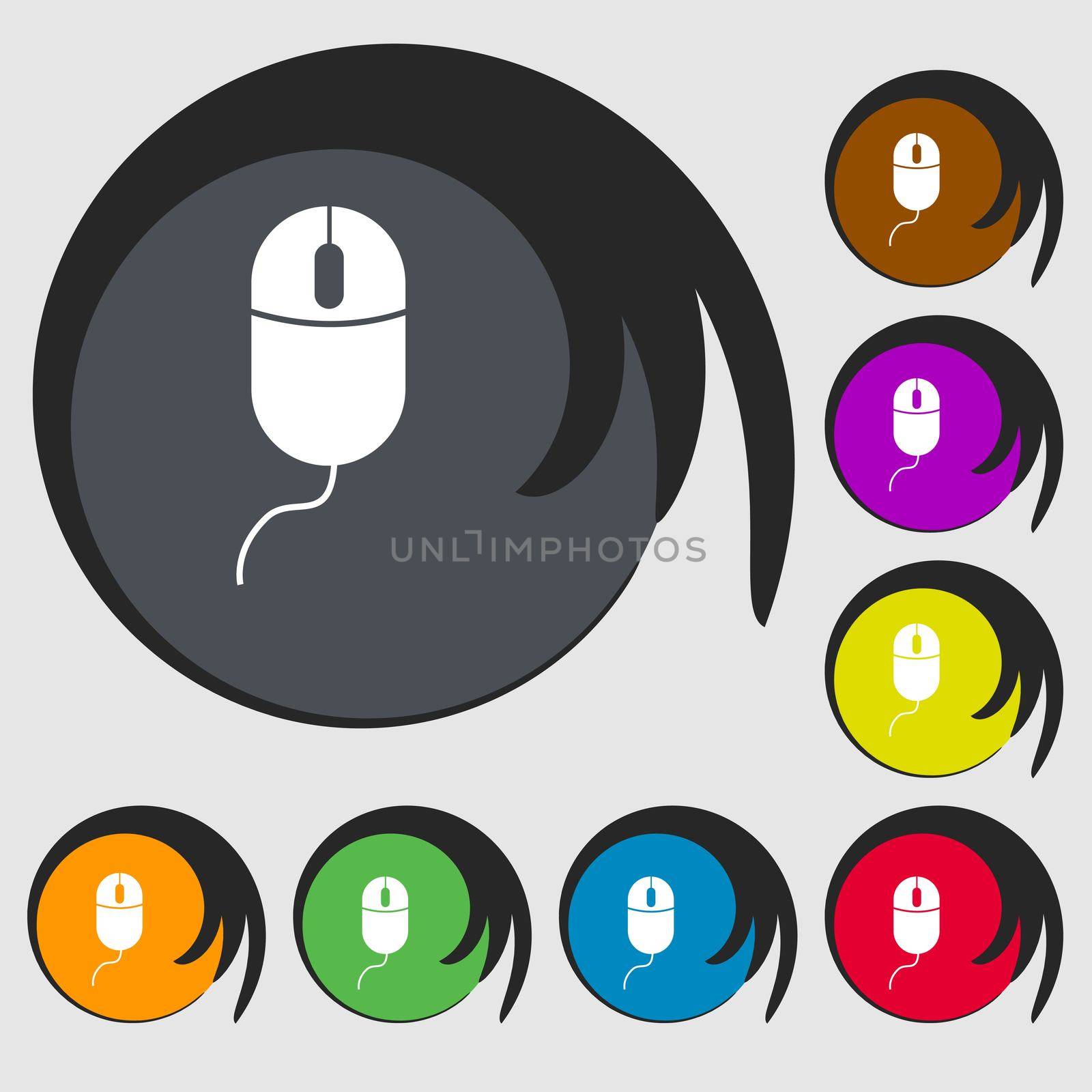 Computer mouse sign icon. Optical with wheel symbol. Symbols on eight colored buttons.  by serhii_lohvyniuk