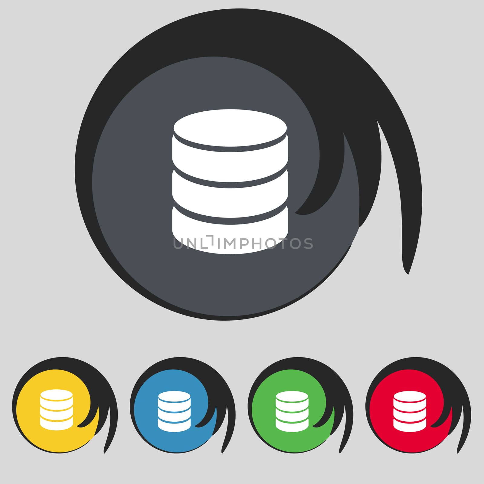 Hard disk and database sign icon. flash drive stick symbol. Set colourful buttons.  by serhii_lohvyniuk
