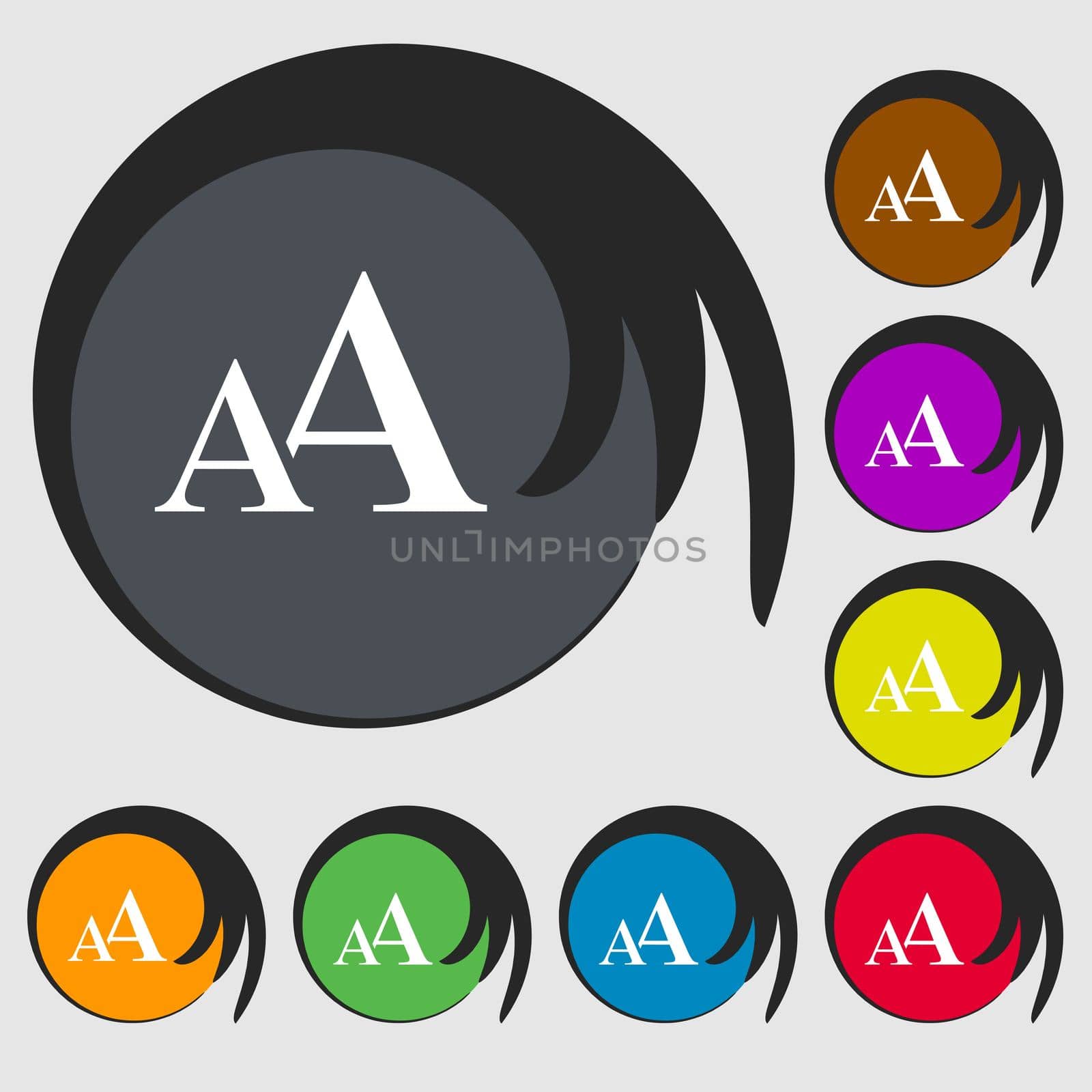 Enlarge font, AA icon sign. Symbols on eight colored buttons.  by serhii_lohvyniuk
