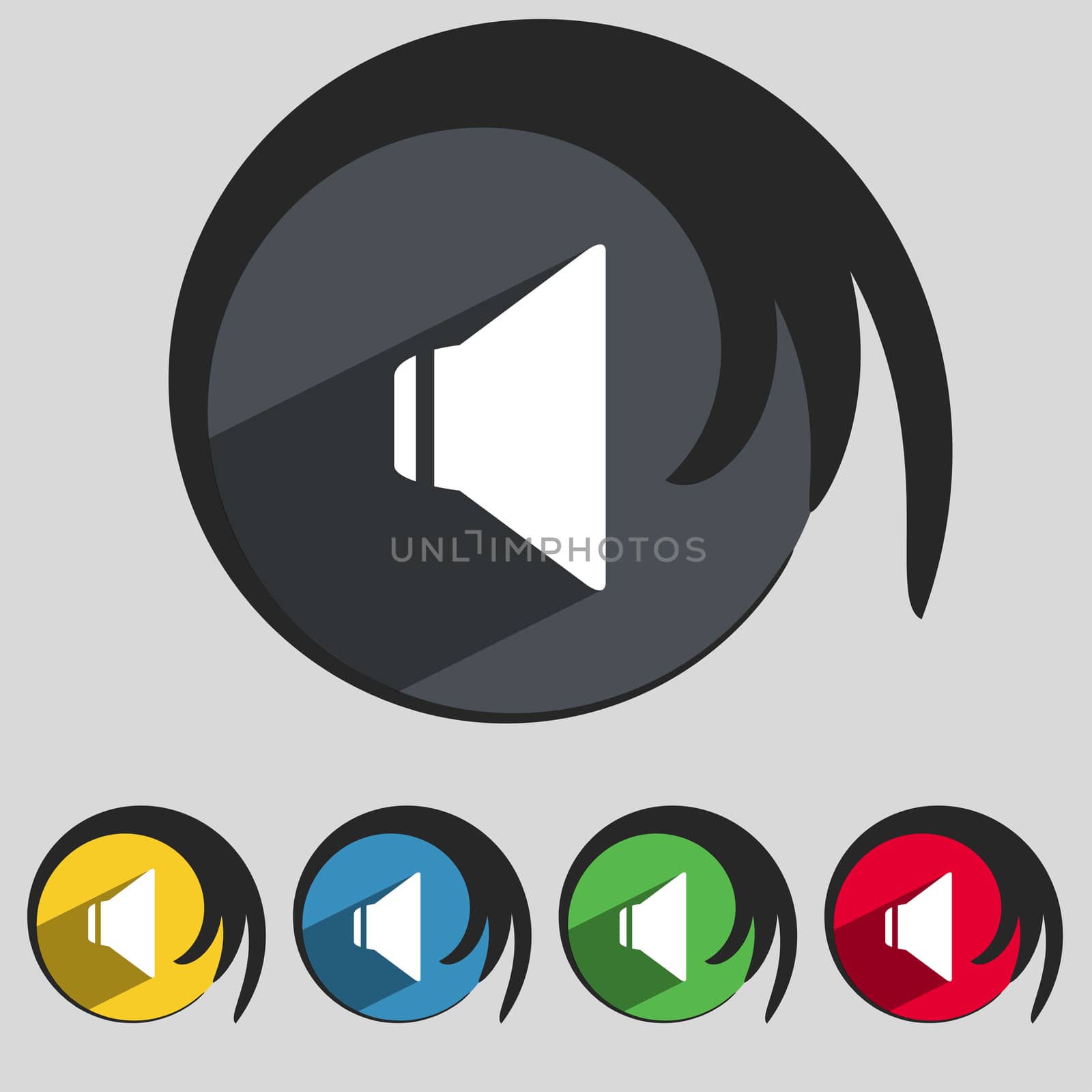 Speaker volume sign icon. Sound symbol. Set colourful buttons. illustration