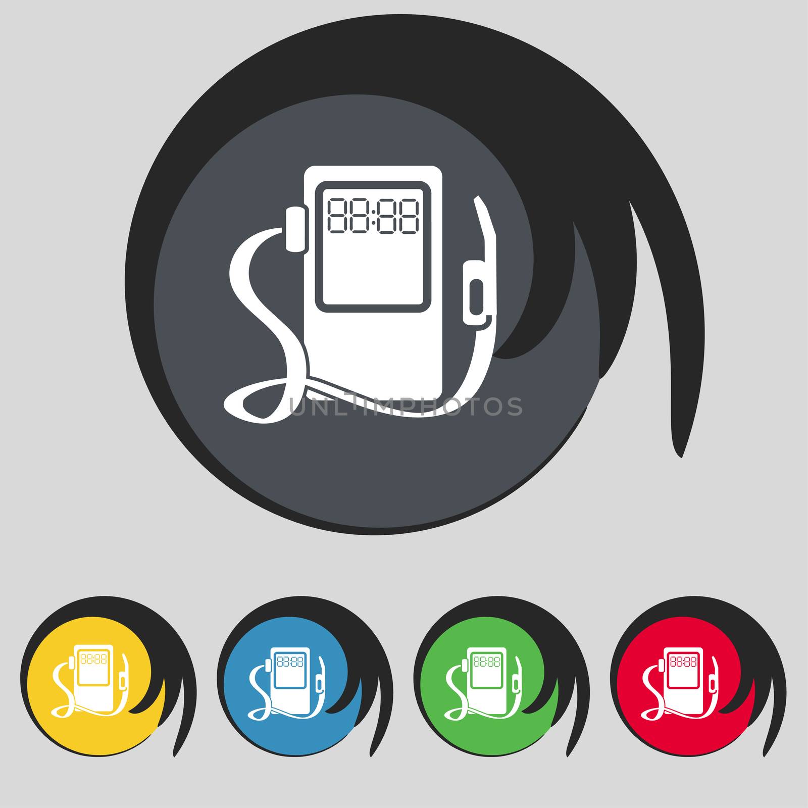 Gas, fuel station sign icon. symbol. Set of colored buttons. illustration