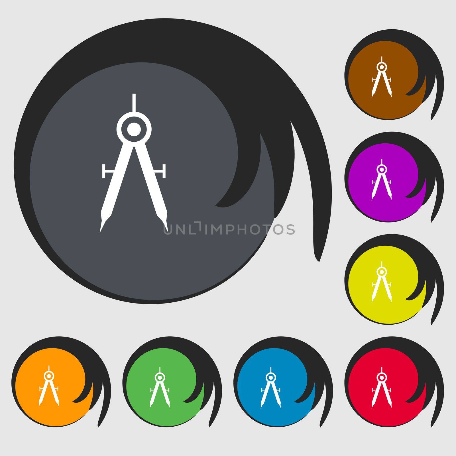 Mathematical Compass sign icon. Symbols on eight colored buttons.  by serhii_lohvyniuk