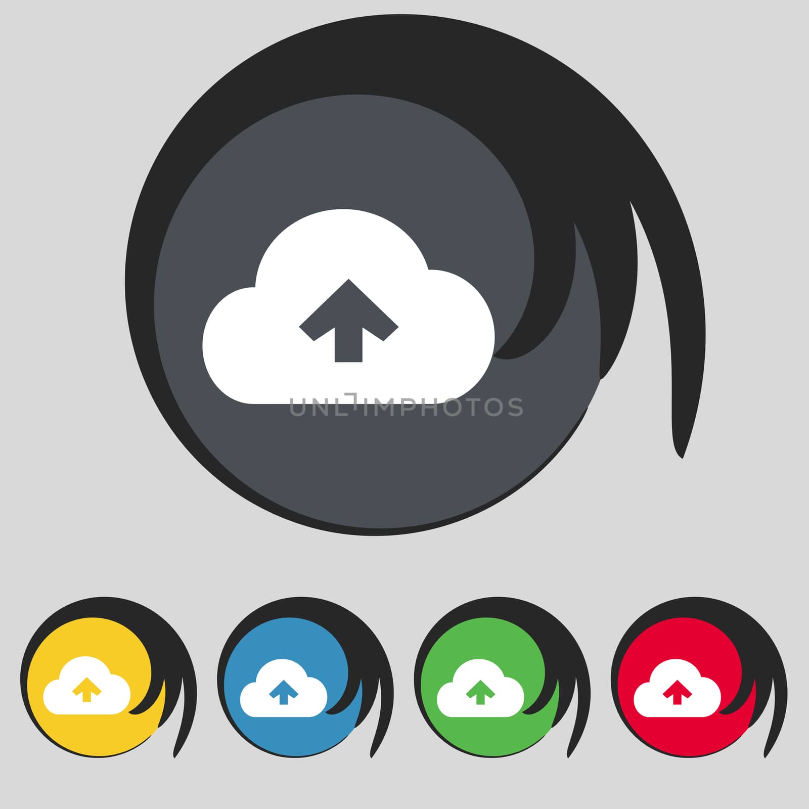 Upload from cloud icon sign. Symbol on five colored buttons.  by serhii_lohvyniuk