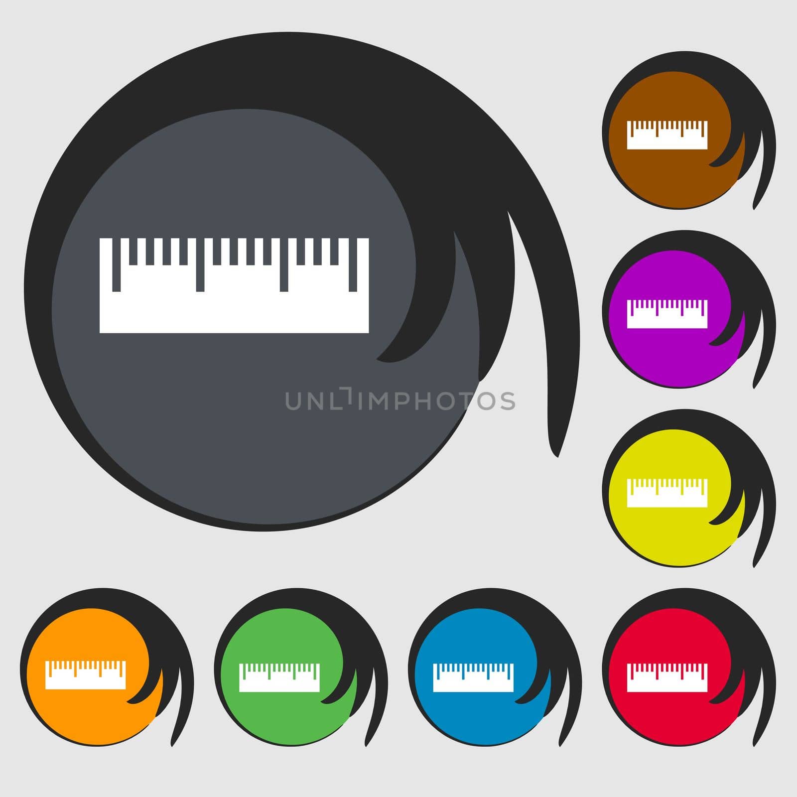 Ruler sign icon. School tool symbol. Symbols on eight colored buttons.  by serhii_lohvyniuk