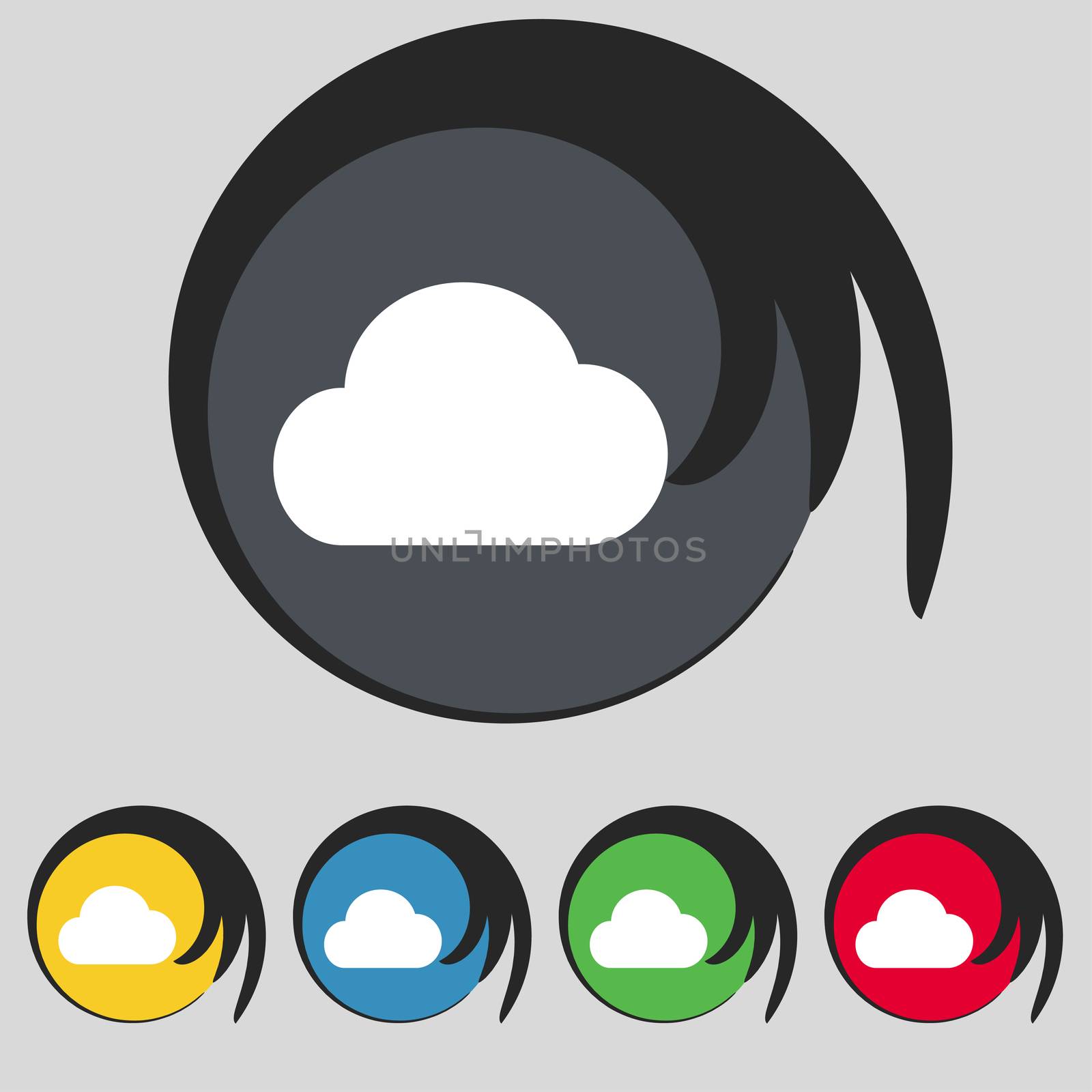 cloud icon sign. Symbol on five colored buttons.  by serhii_lohvyniuk