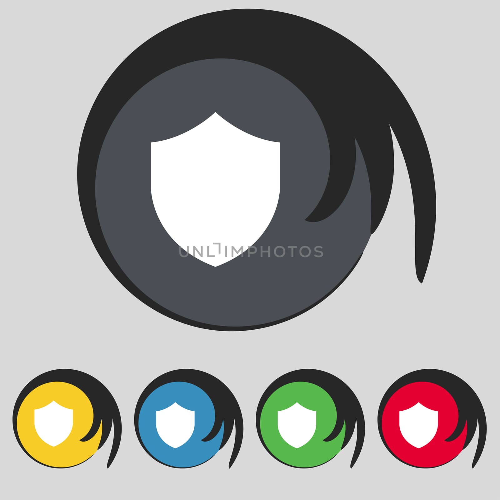 Shield, Protection icon sign. Symbol on five colored buttons. illustration