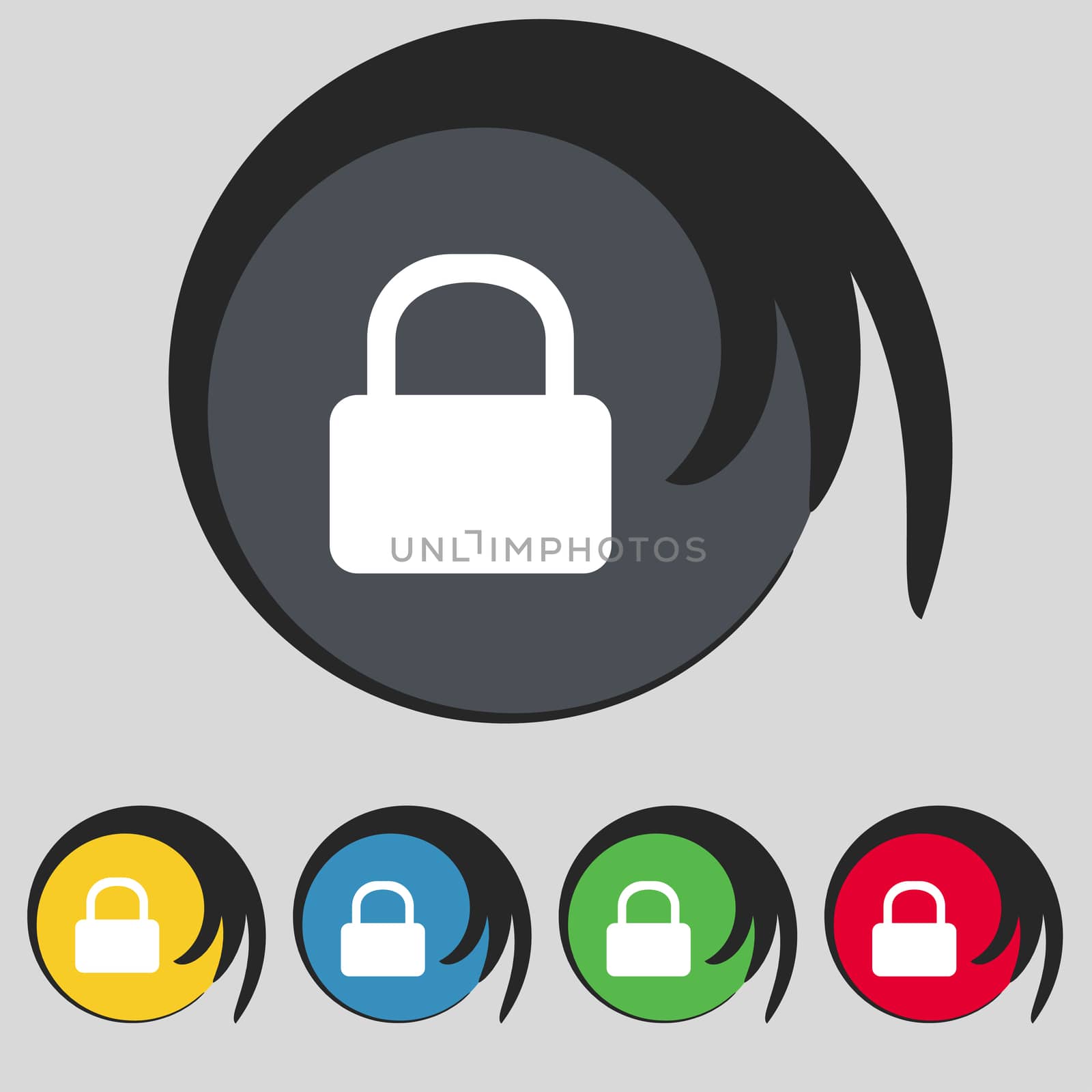 Pad Lock icon sign. Symbol on five colored buttons. illustration