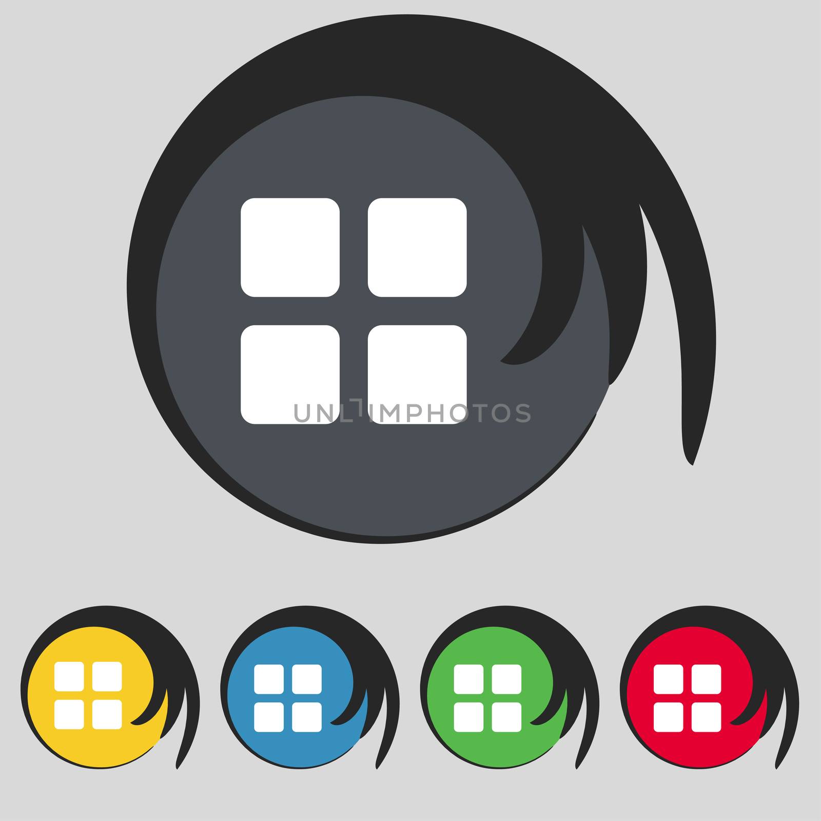 List menu, Content view options icon sign. Symbol on five colored buttons. illustration