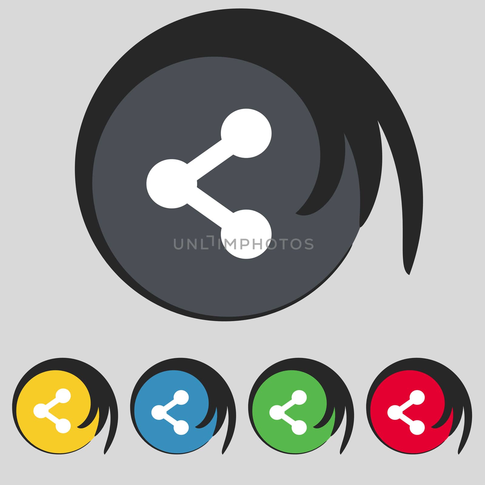 Share icon sign. Symbol on five colored buttons.  by serhii_lohvyniuk