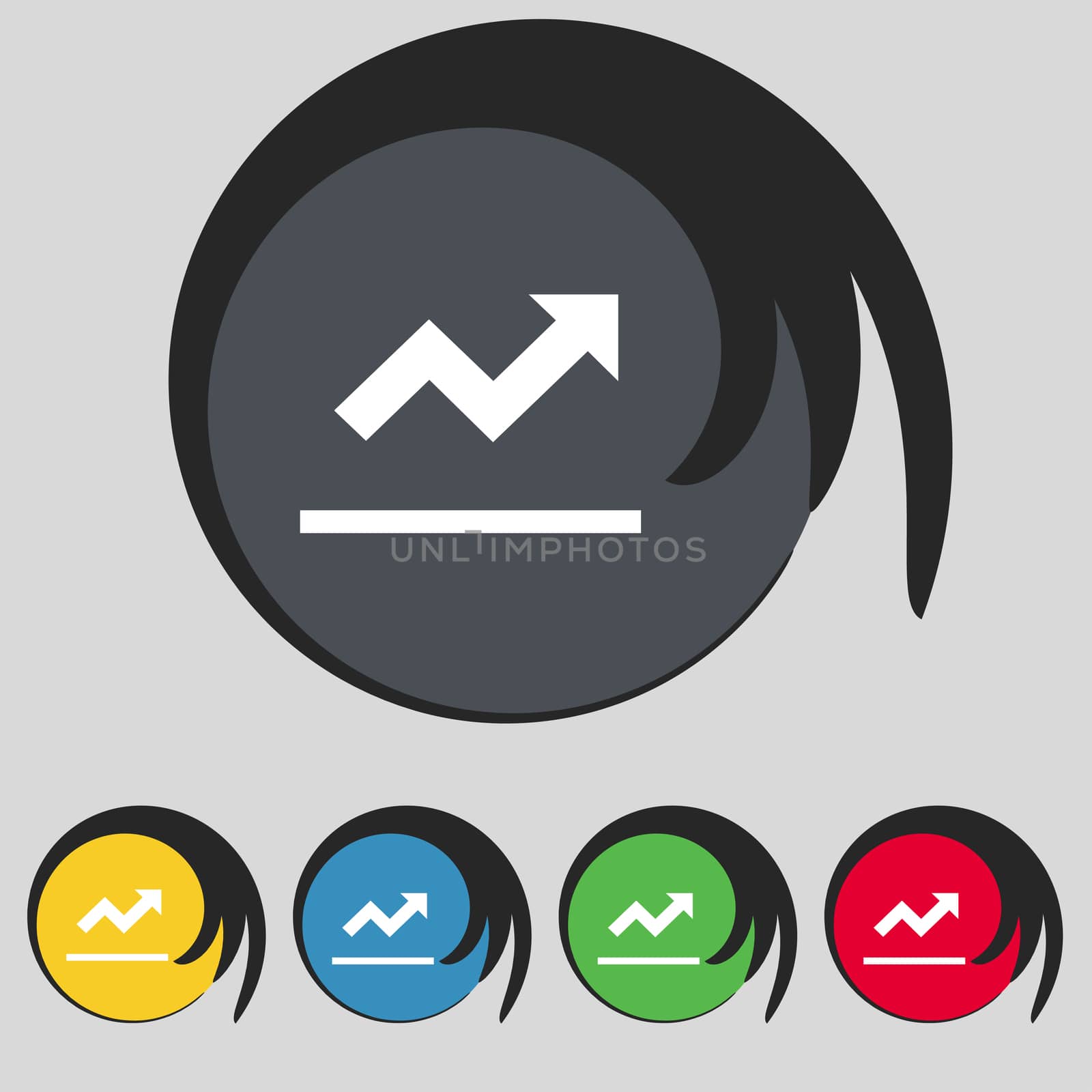 Graph chart, Diagram icon sign. Symbol on five colored buttons. illustration