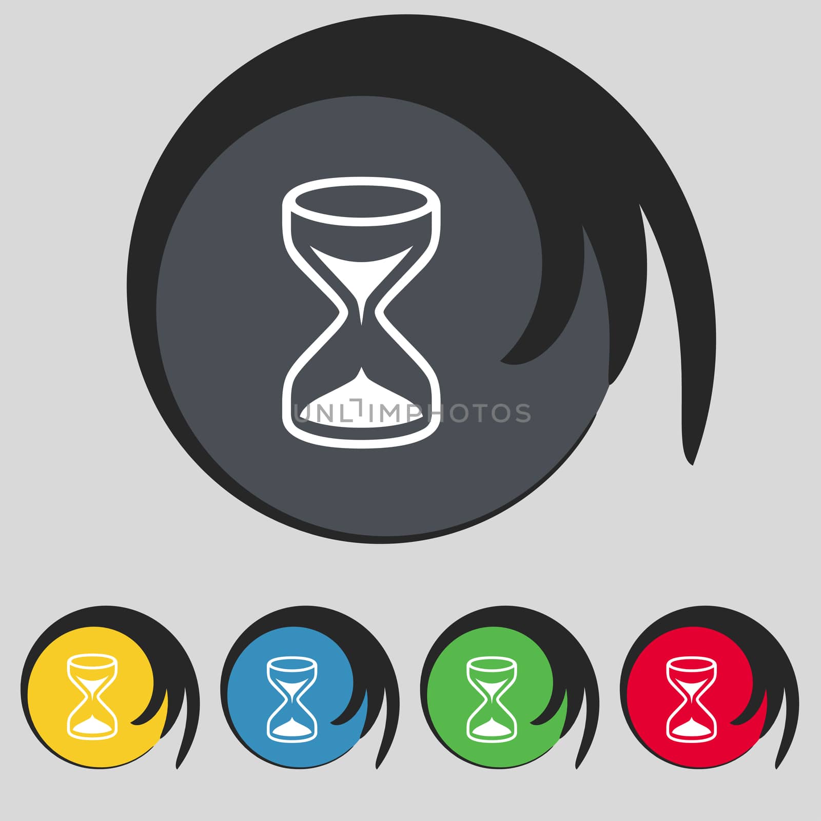 Hourglass sign icon. Sand timer symbol. Set of colour buttons. illustration