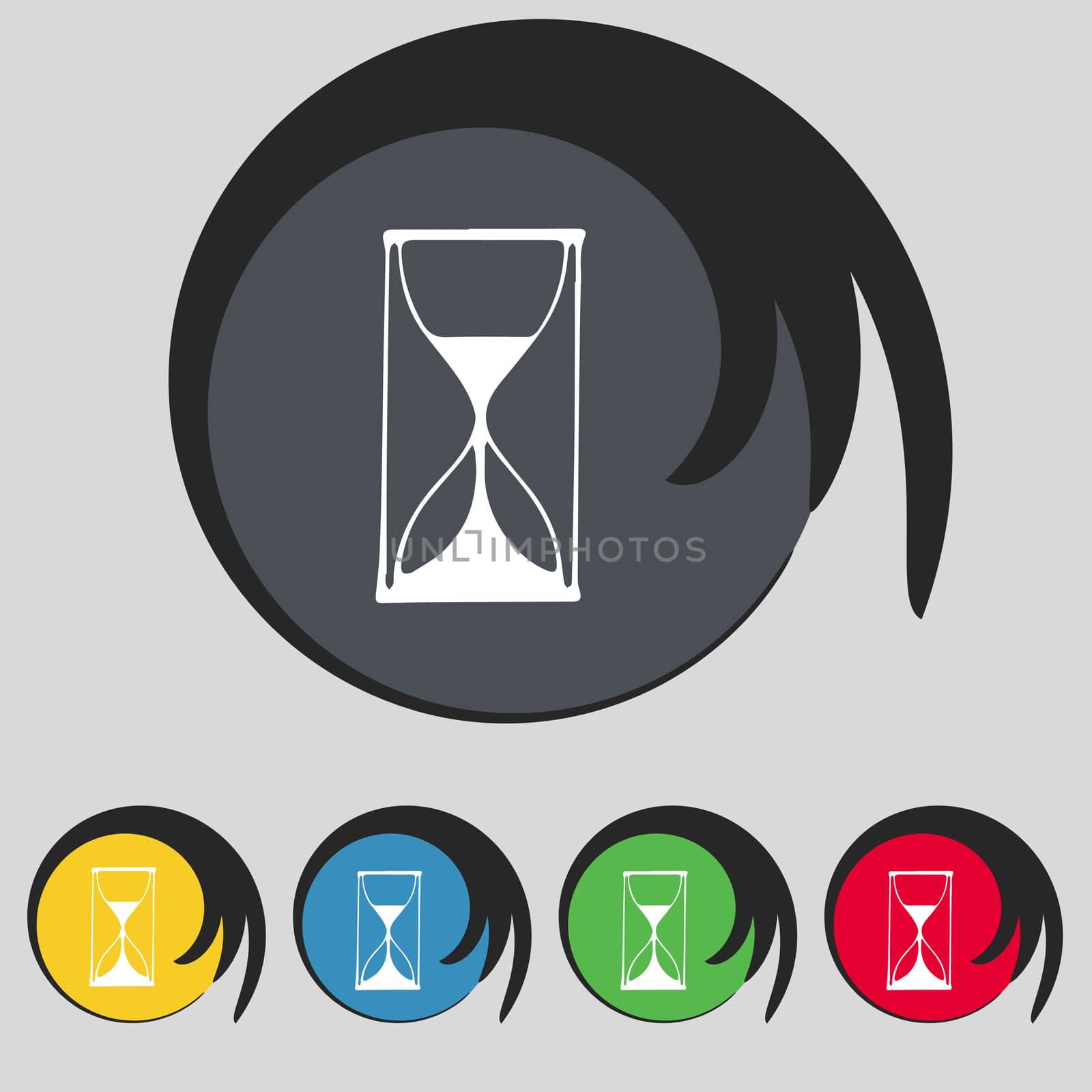 Hourglass sign icon. Sand timer symbol. Set of colour buttons. illustration