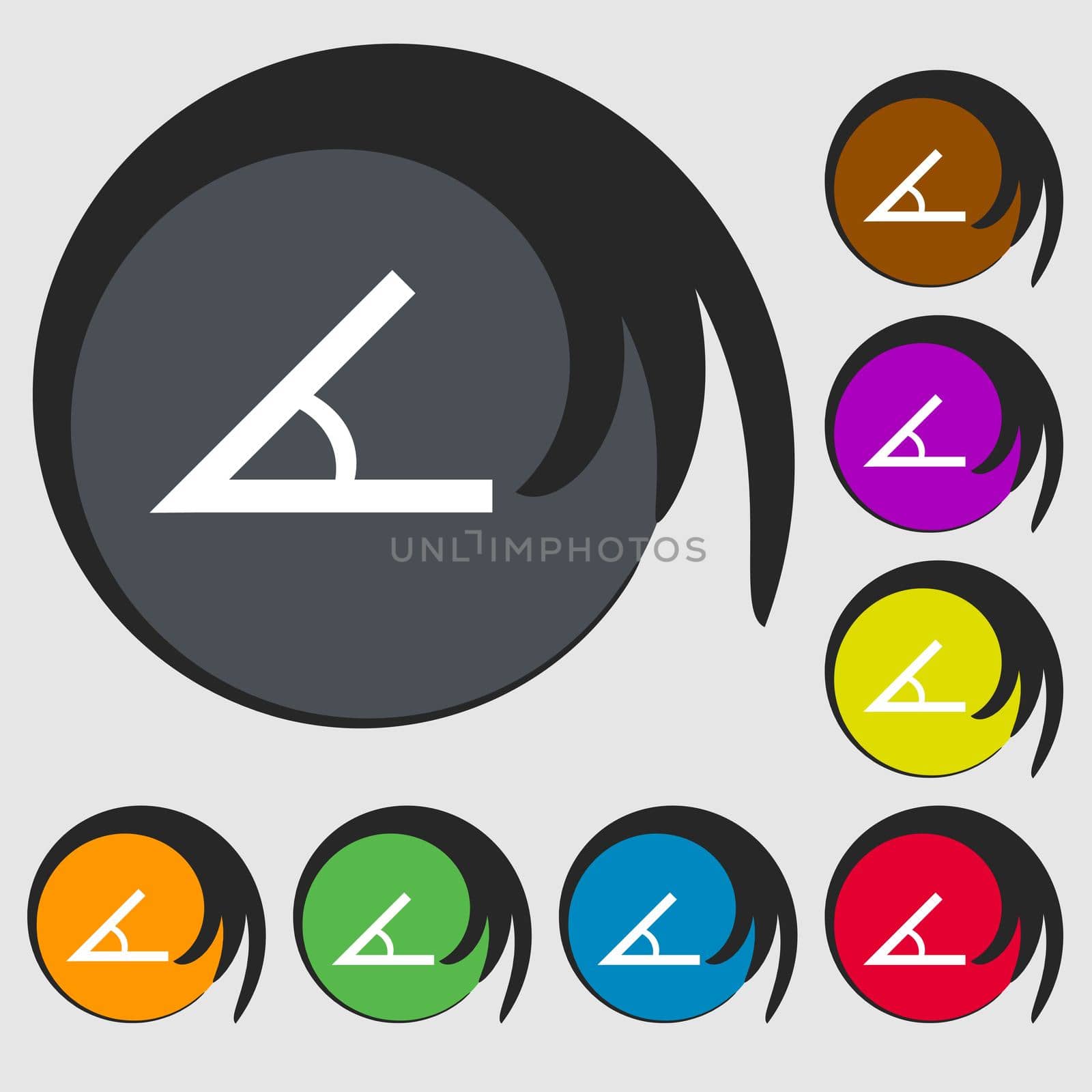 Angle 45 degrees icon sign. Symbols on eight colored buttons.  by serhii_lohvyniuk