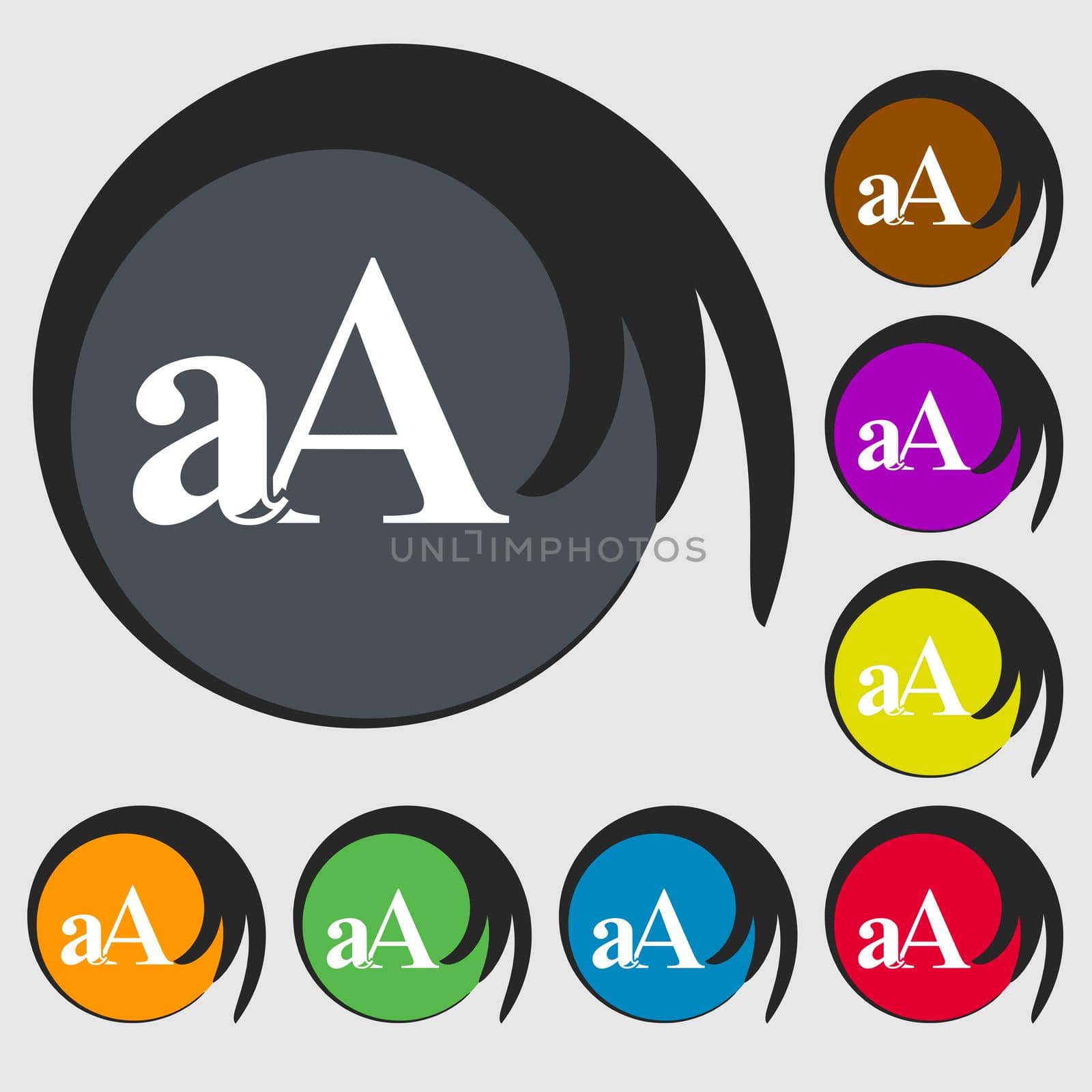 Enlarge font, aA icon sign. Symbols on eight colored buttons.  by serhii_lohvyniuk