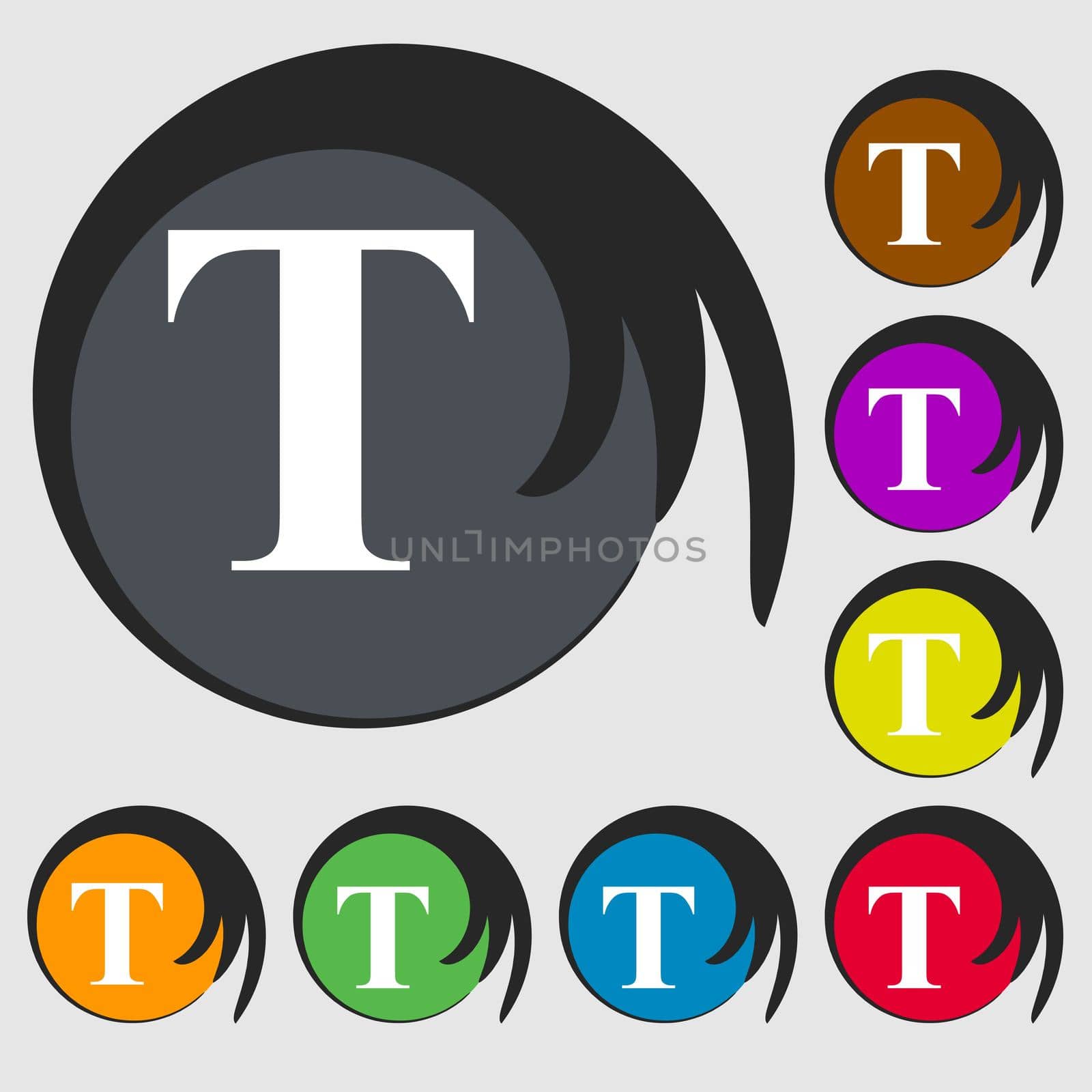 Text edit icon sign. Symbols on eight colored buttons. illustration