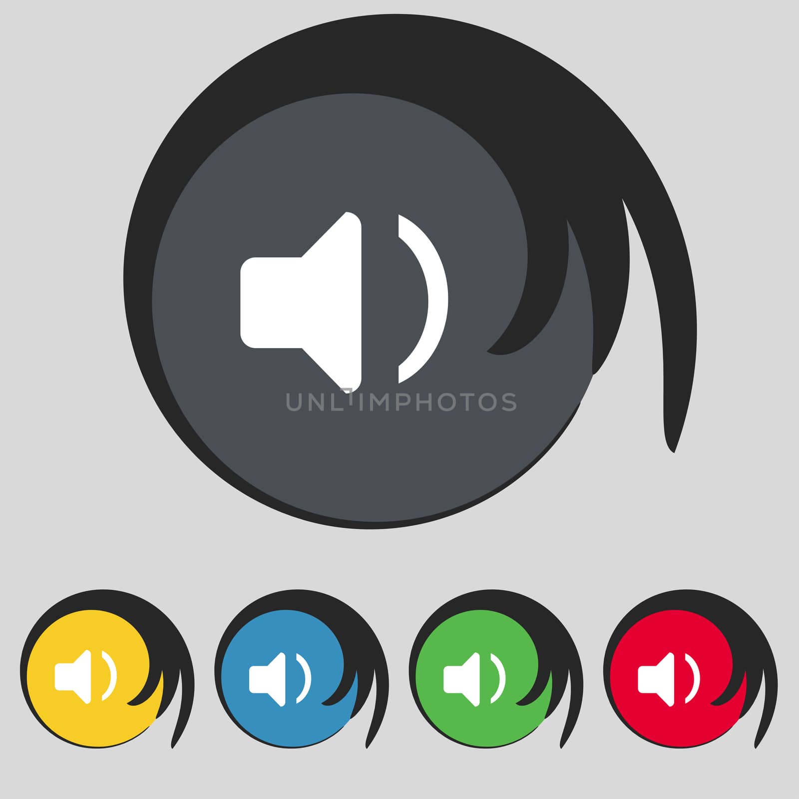 Speaker volume, Sound icon sign. Symbol on five colored buttons.  by serhii_lohvyniuk