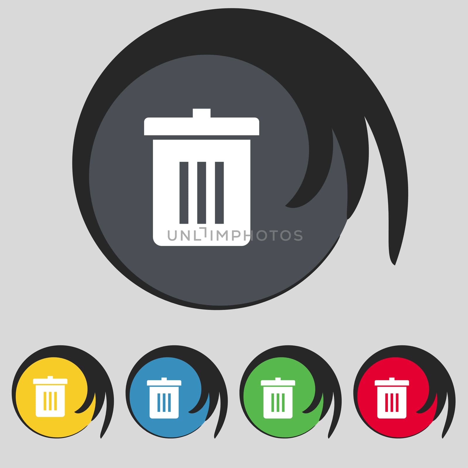 Recycle bin, Reuse or reduce icon sign. Symbol on five colored buttons.  by serhii_lohvyniuk