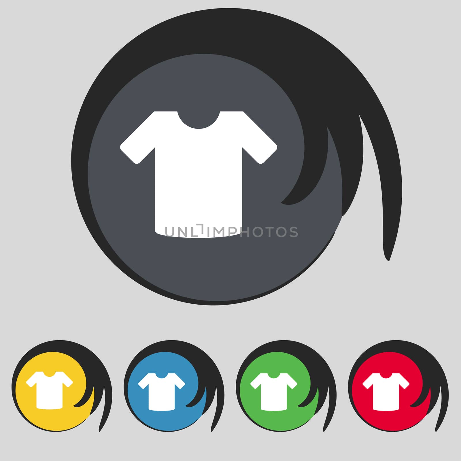 T-shirt, Clothes icon sign. Symbol on five colored buttons.  by serhii_lohvyniuk
