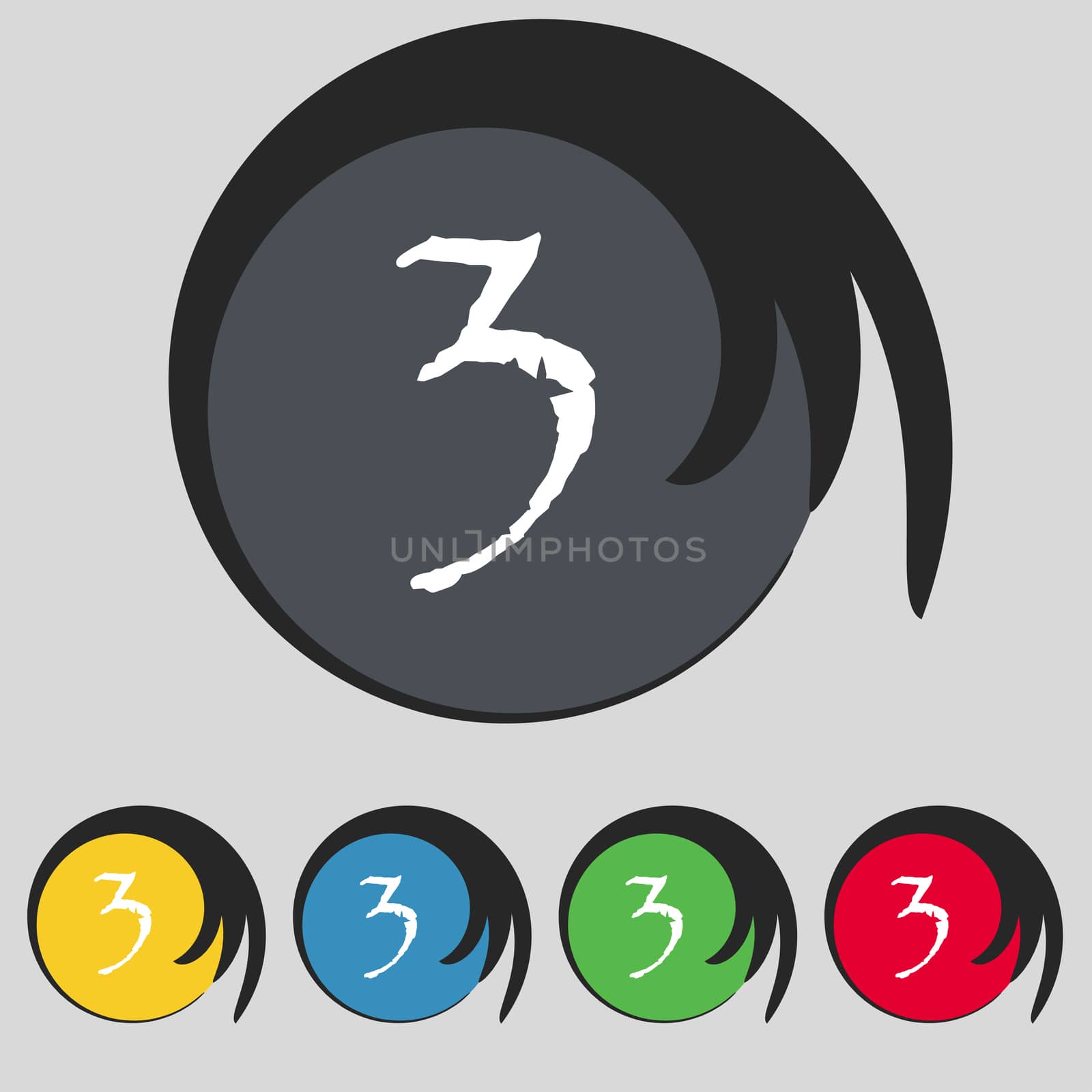 Third place award sign. Winner symbol. Step three. Set of coloured buttons.  by serhii_lohvyniuk