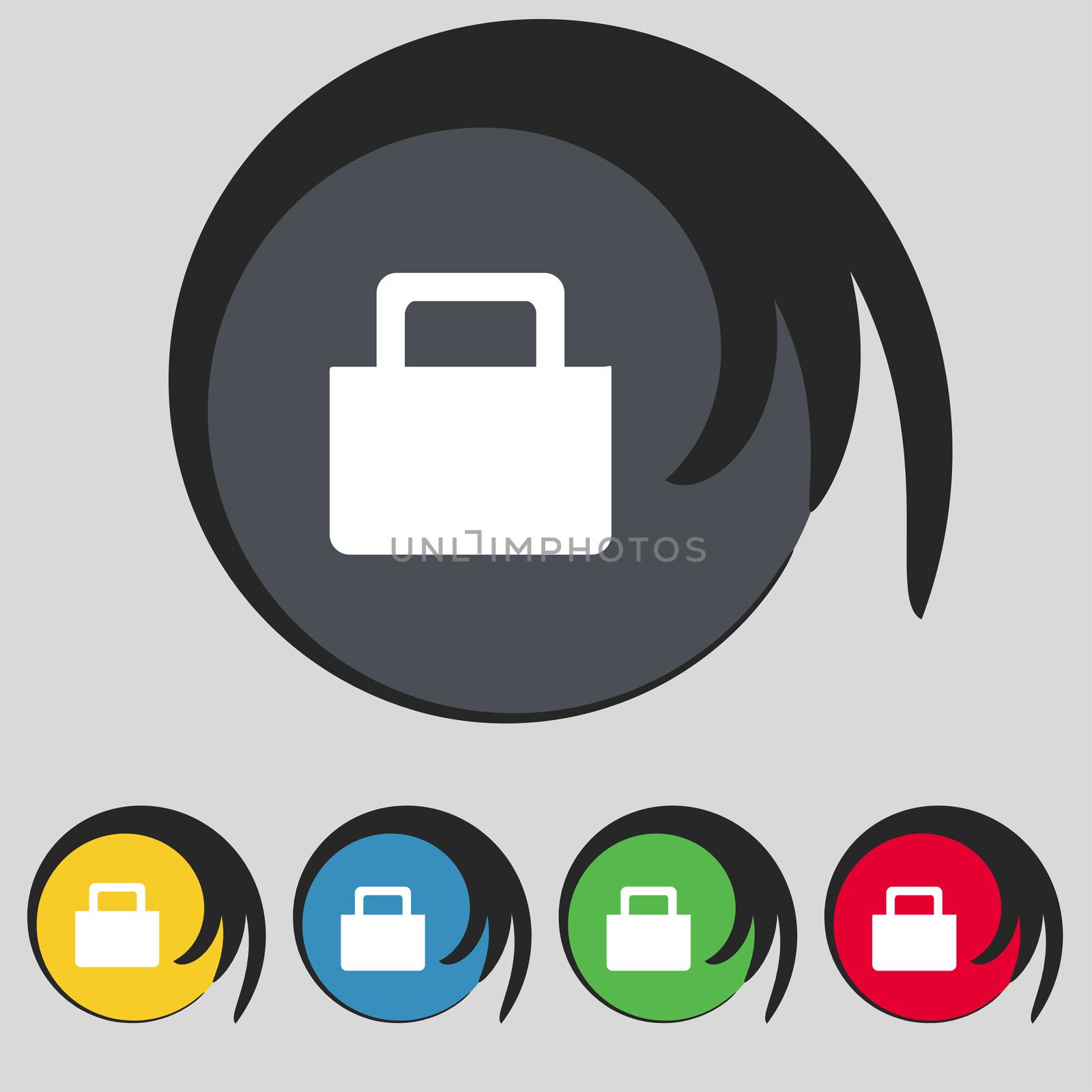 sale bag icon sign. Symbol on five colored buttons. illustration