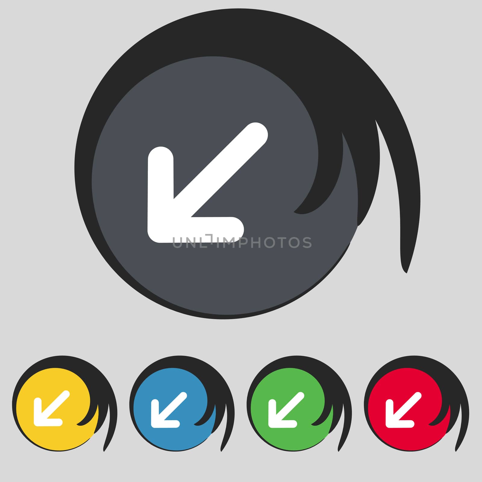 turn to full screenicon sign. Symbol on five colored buttons.  by serhii_lohvyniuk