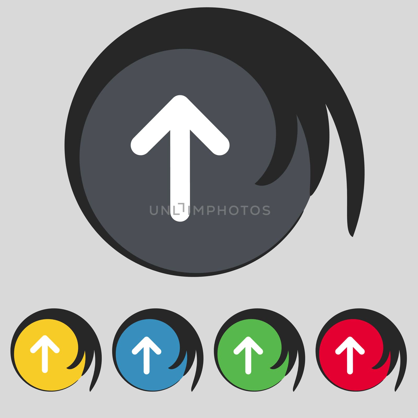 Arrow up, This side up icon sign. Symbol on five colored buttons. illustration