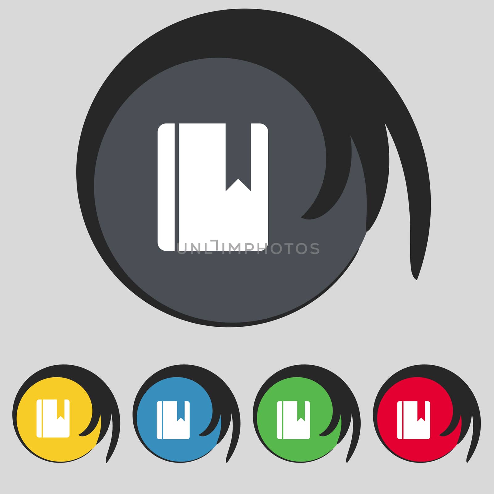 book bookmark icon sign. Symbol on five colored buttons.  by serhii_lohvyniuk