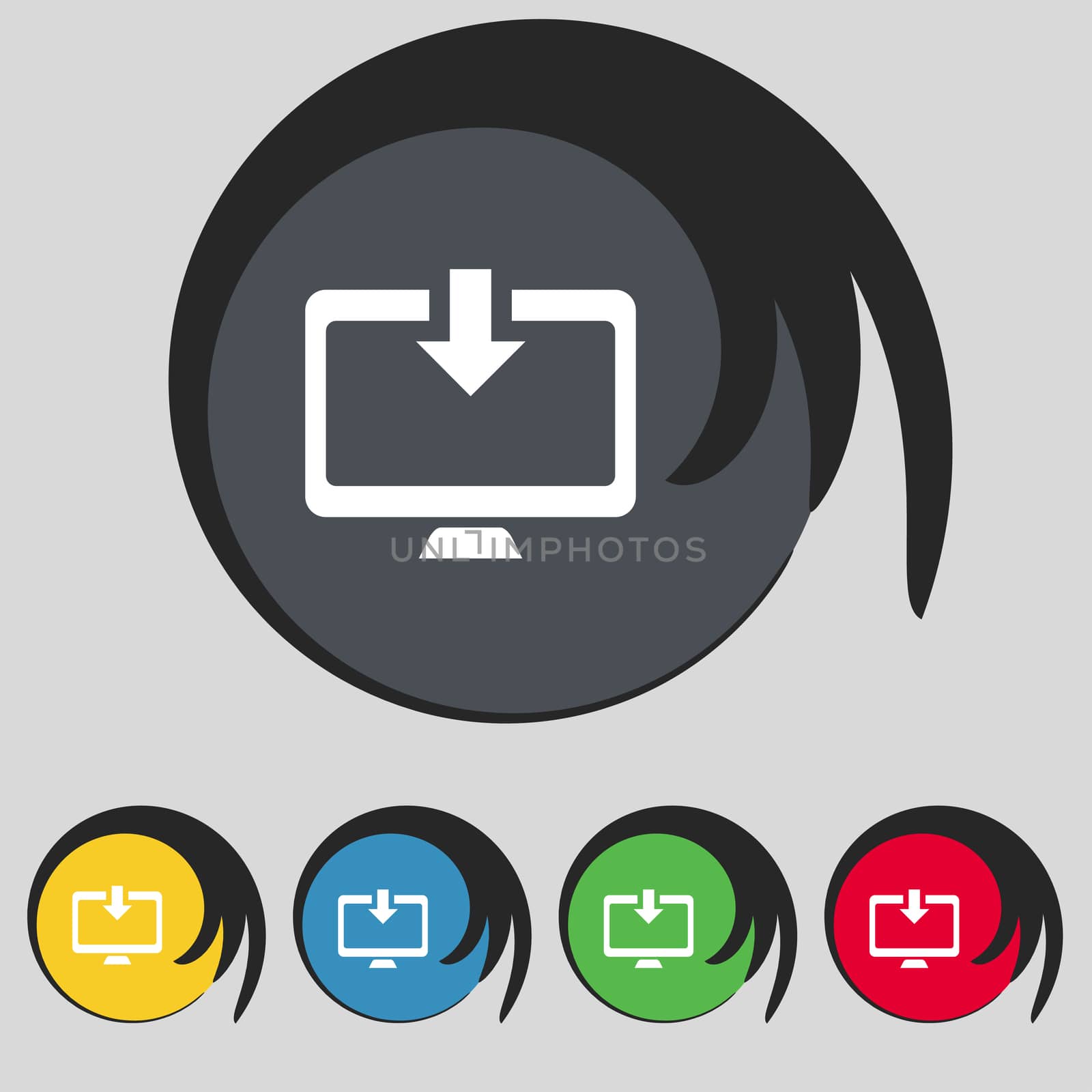 Download, Load, Backup icon sign. Symbol on five colored buttons. illustration