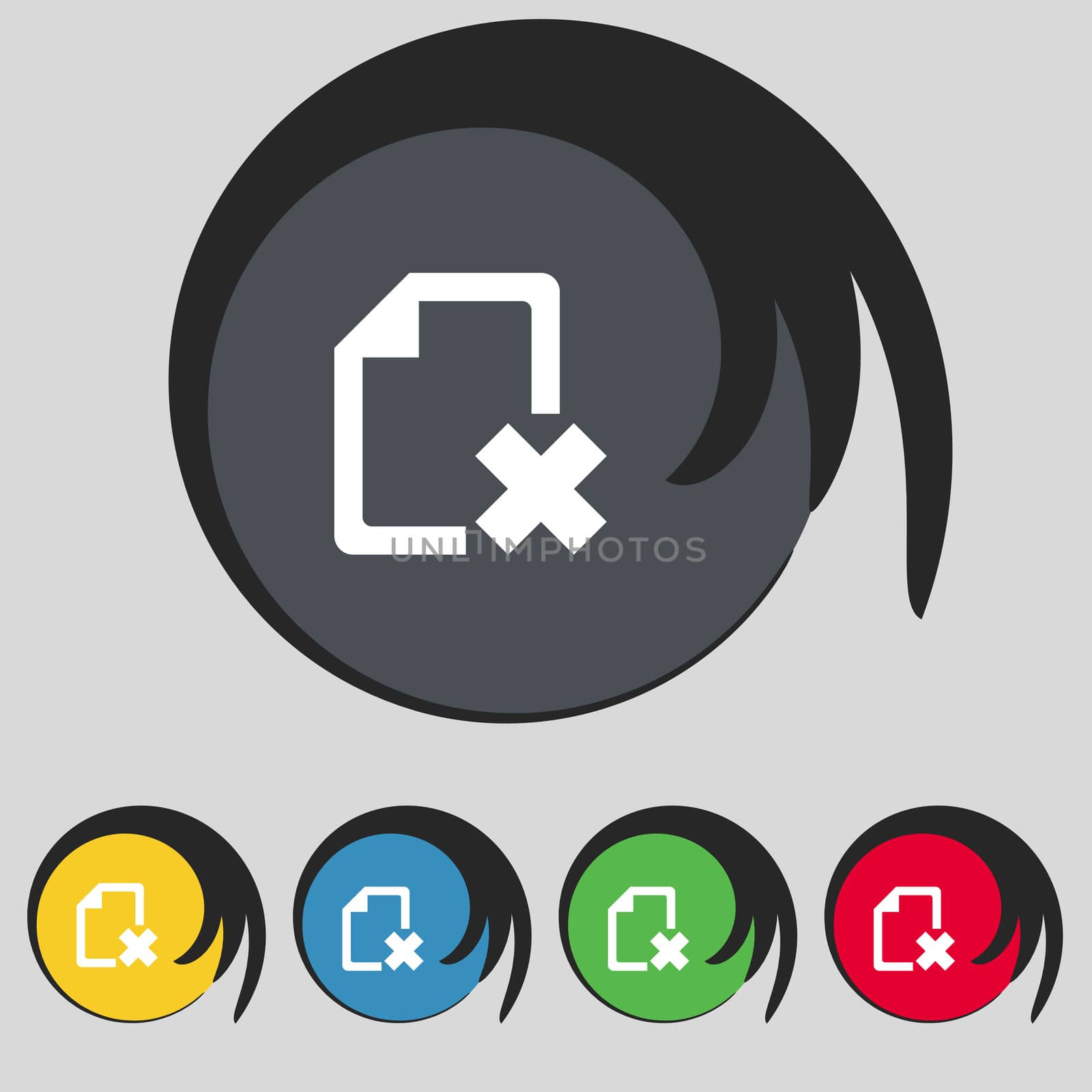 delete File document icon sign. Symbol on five colored buttons. illustration