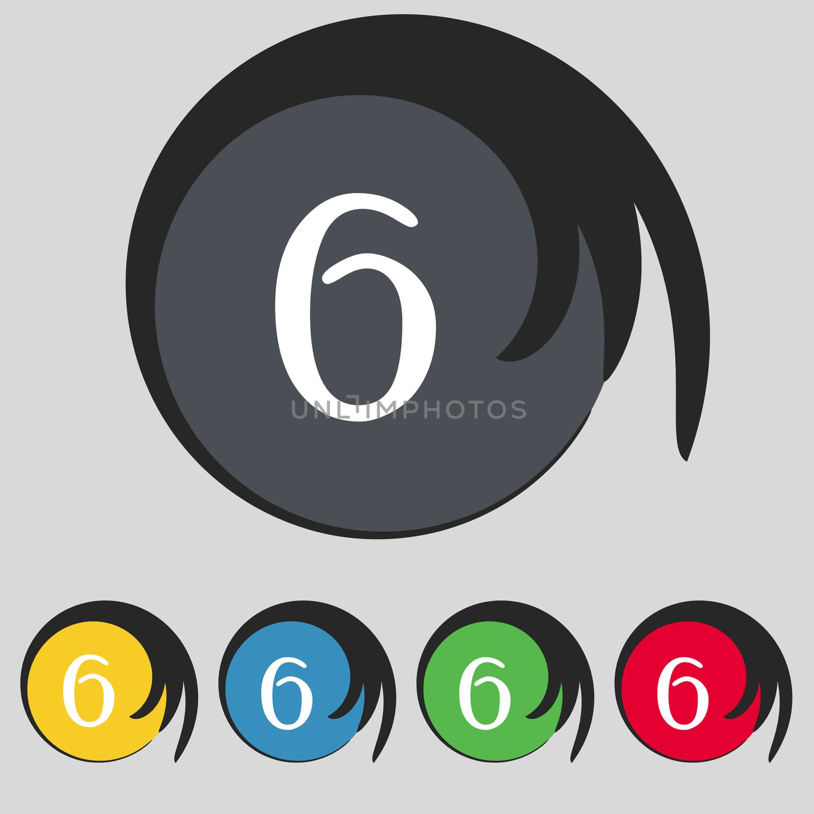 number six icon sign. Set of coloured buttons.  by serhii_lohvyniuk