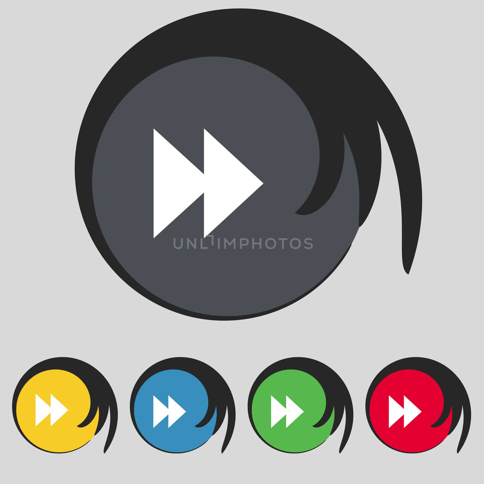 rewind icon sign. Symbol on five colored buttons. illustration