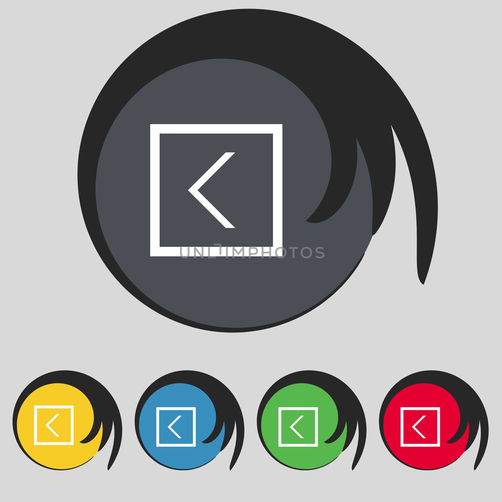 Arrow left, Way out icon sign. Symbol on five colored buttons.  by serhii_lohvyniuk