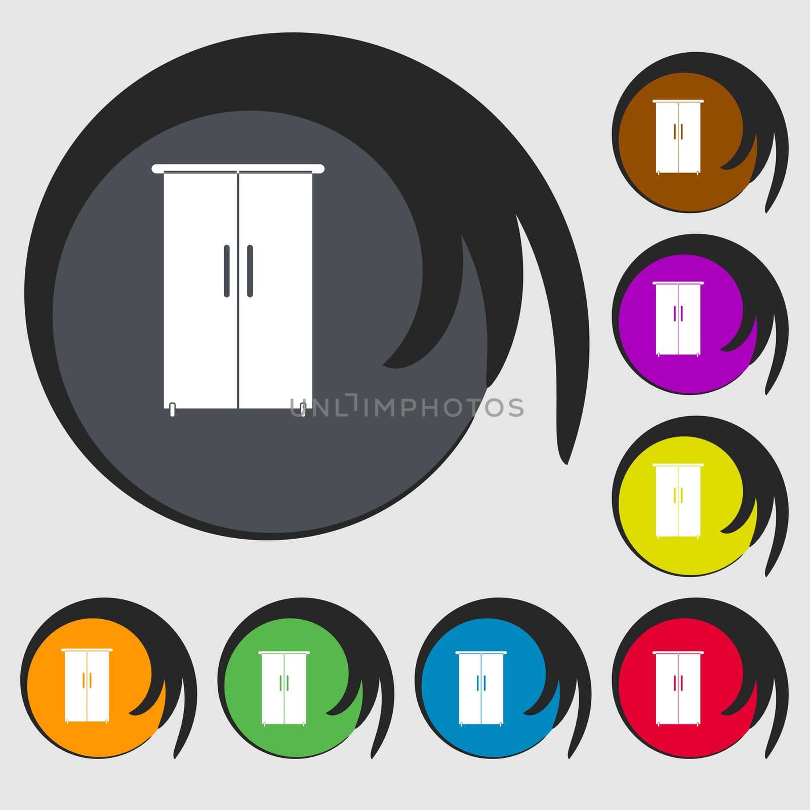 Cupboard icon sign. Symbols on eight colored buttons.  by serhii_lohvyniuk