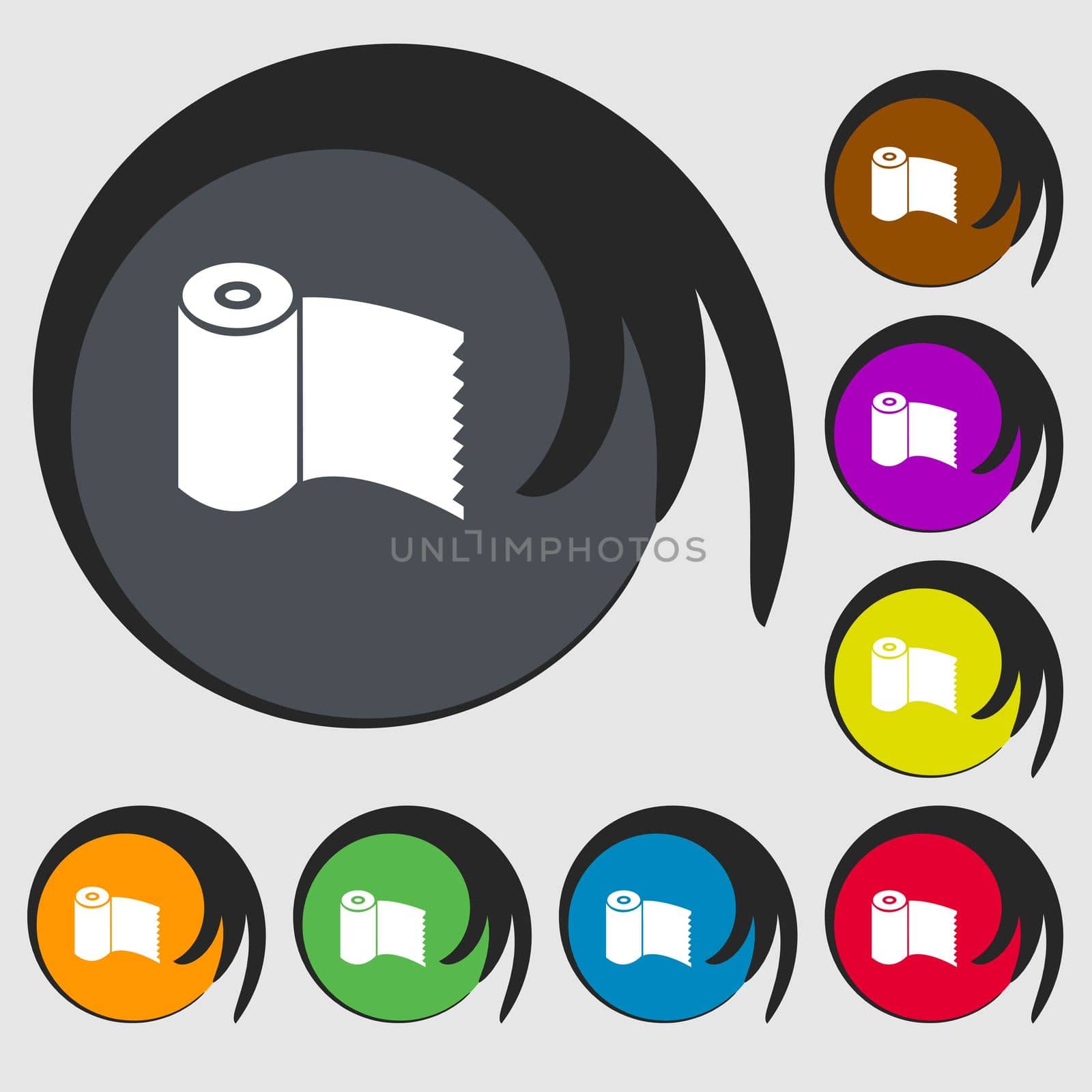 Toilet paper, WC roll icon sign. Symbols on eight colored buttons.  by serhii_lohvyniuk