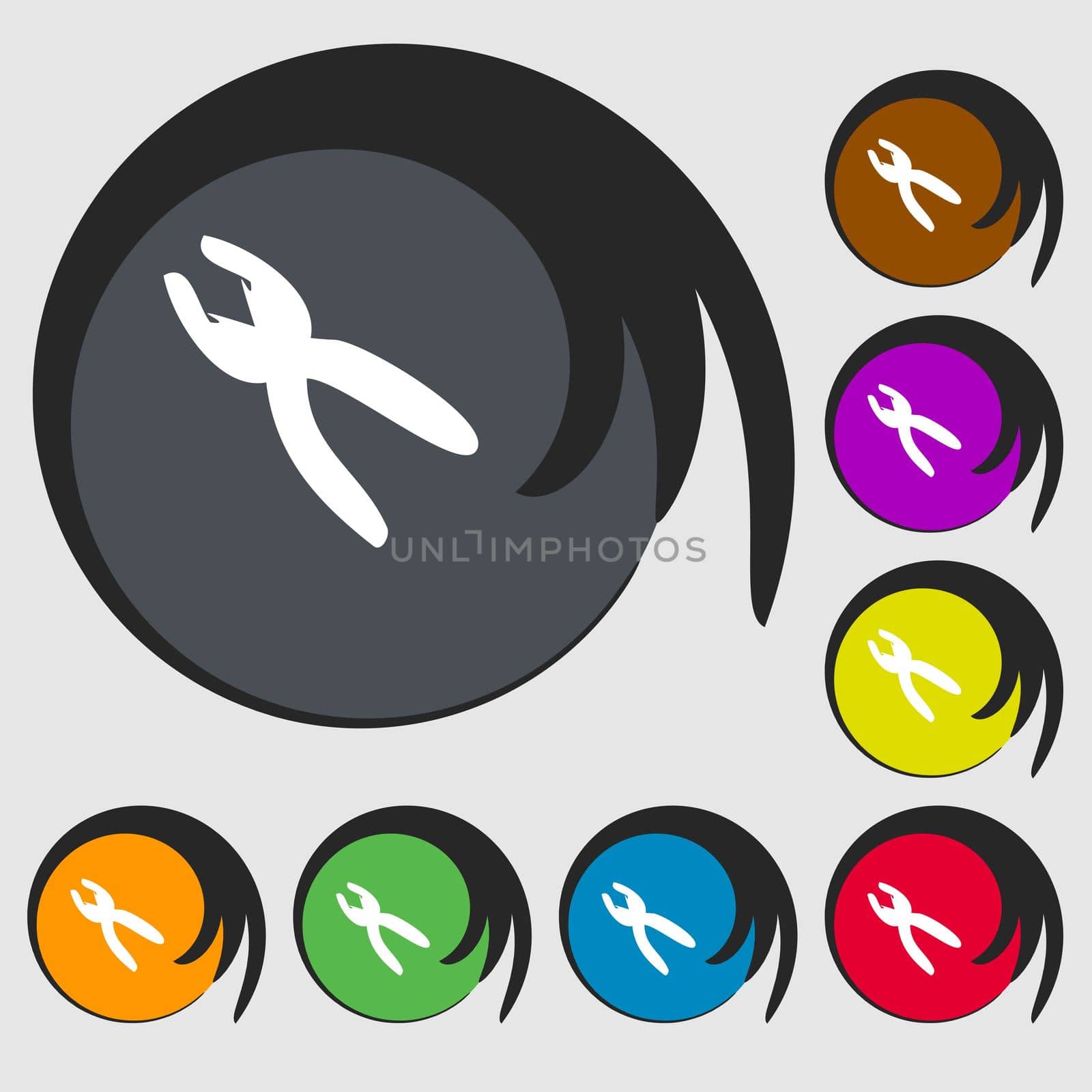 pliers icon sign. Symbols on eight colored buttons. illustration