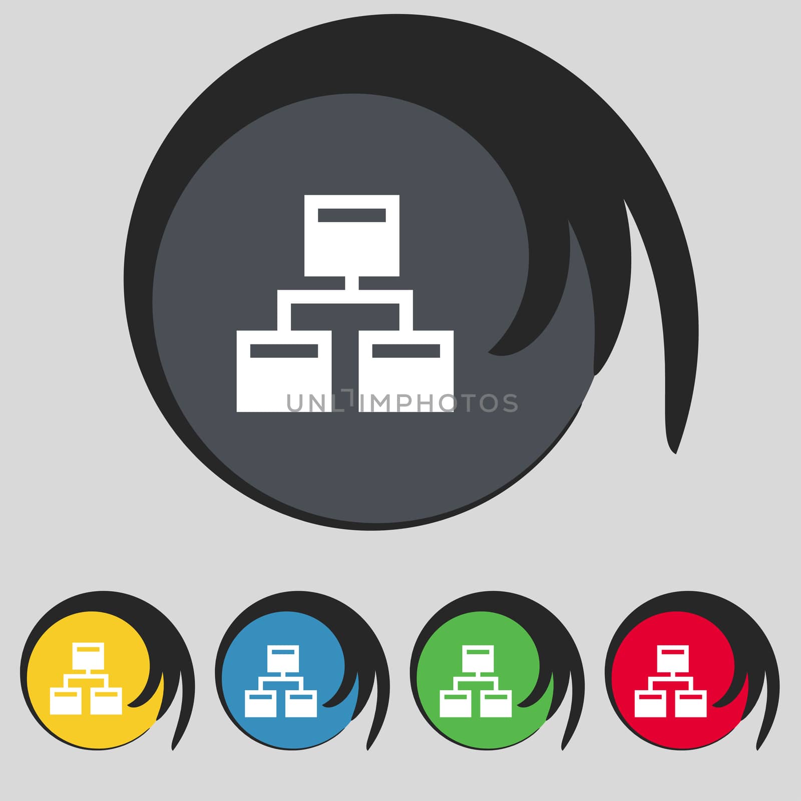 Local Network icon sign. Symbol on five colored buttons. illustration