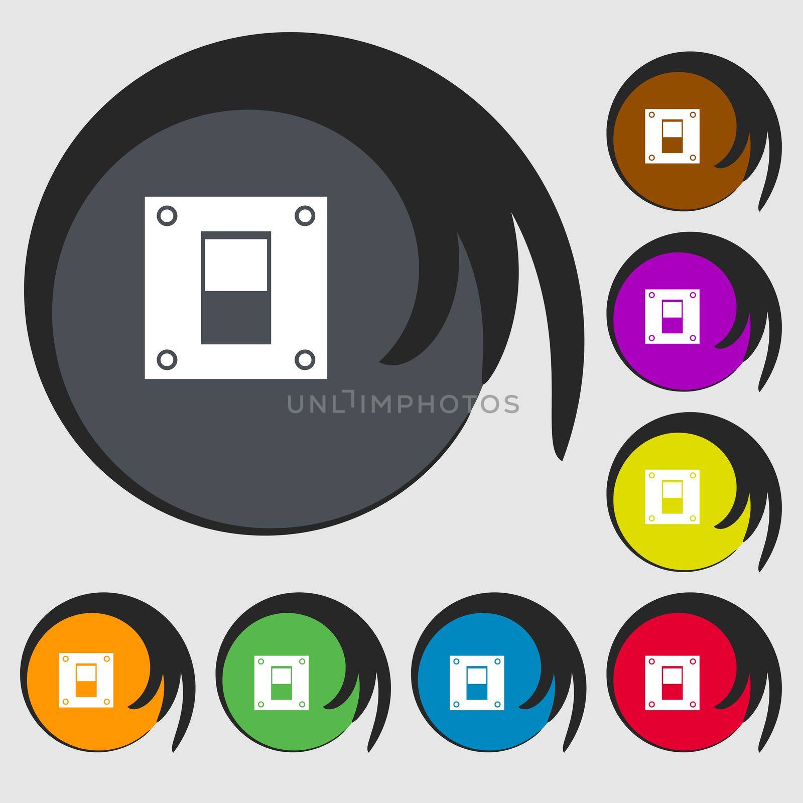 Power switch icon sign. Symbols on eight colored buttons. illustration