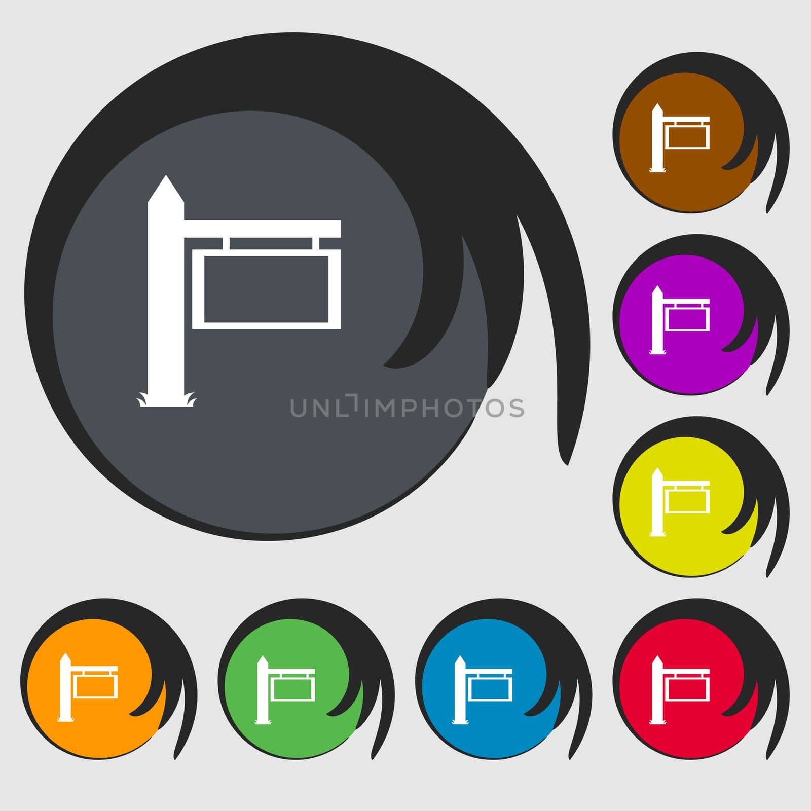 Information Road Sign icon sign. Symbols on eight colored buttons. illustration