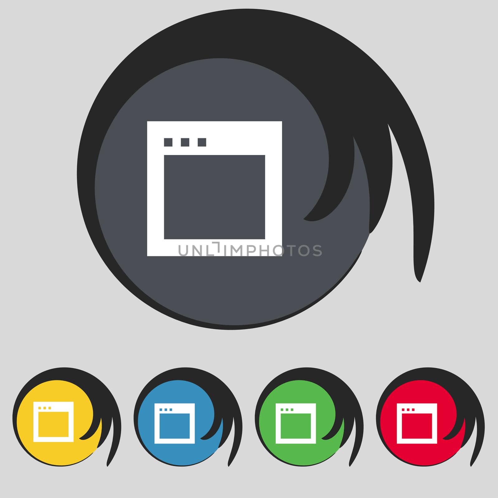 Simple Browser window icon sign. Symbol on five colored buttons.  by serhii_lohvyniuk