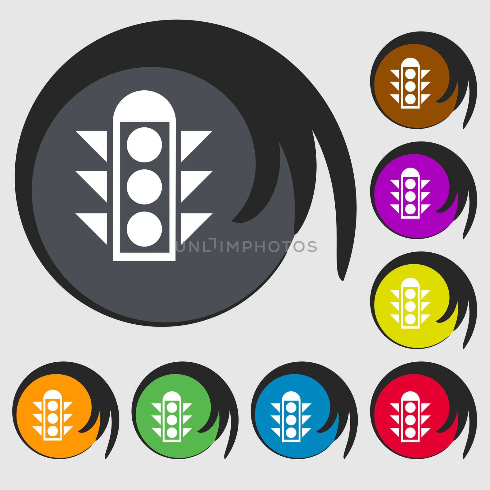 Traffic light signal icon sign. Symbols on eight colored buttons.  by serhii_lohvyniuk