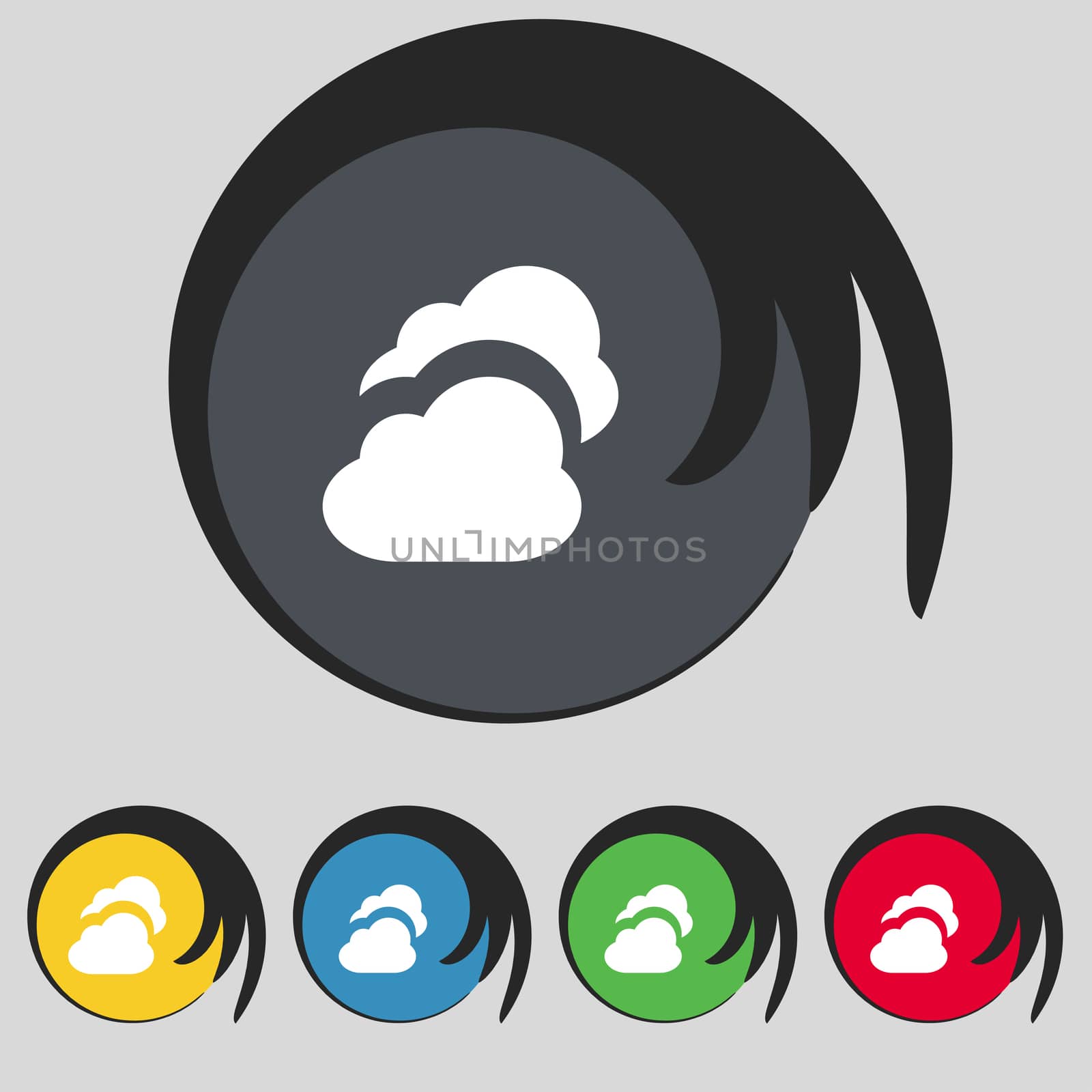 Cloud icon sign. Symbol on five colored buttons.  by serhii_lohvyniuk