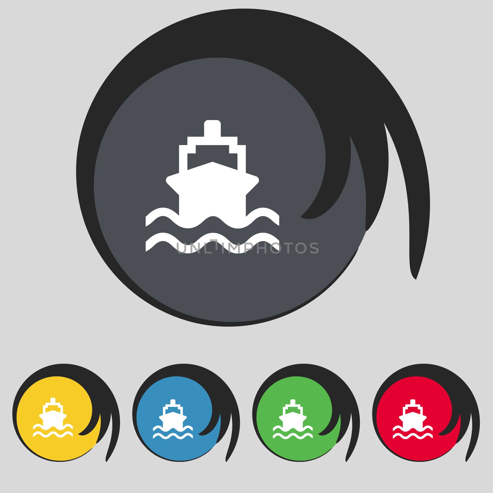 ship icon sign. Symbol on five colored buttons. illustration