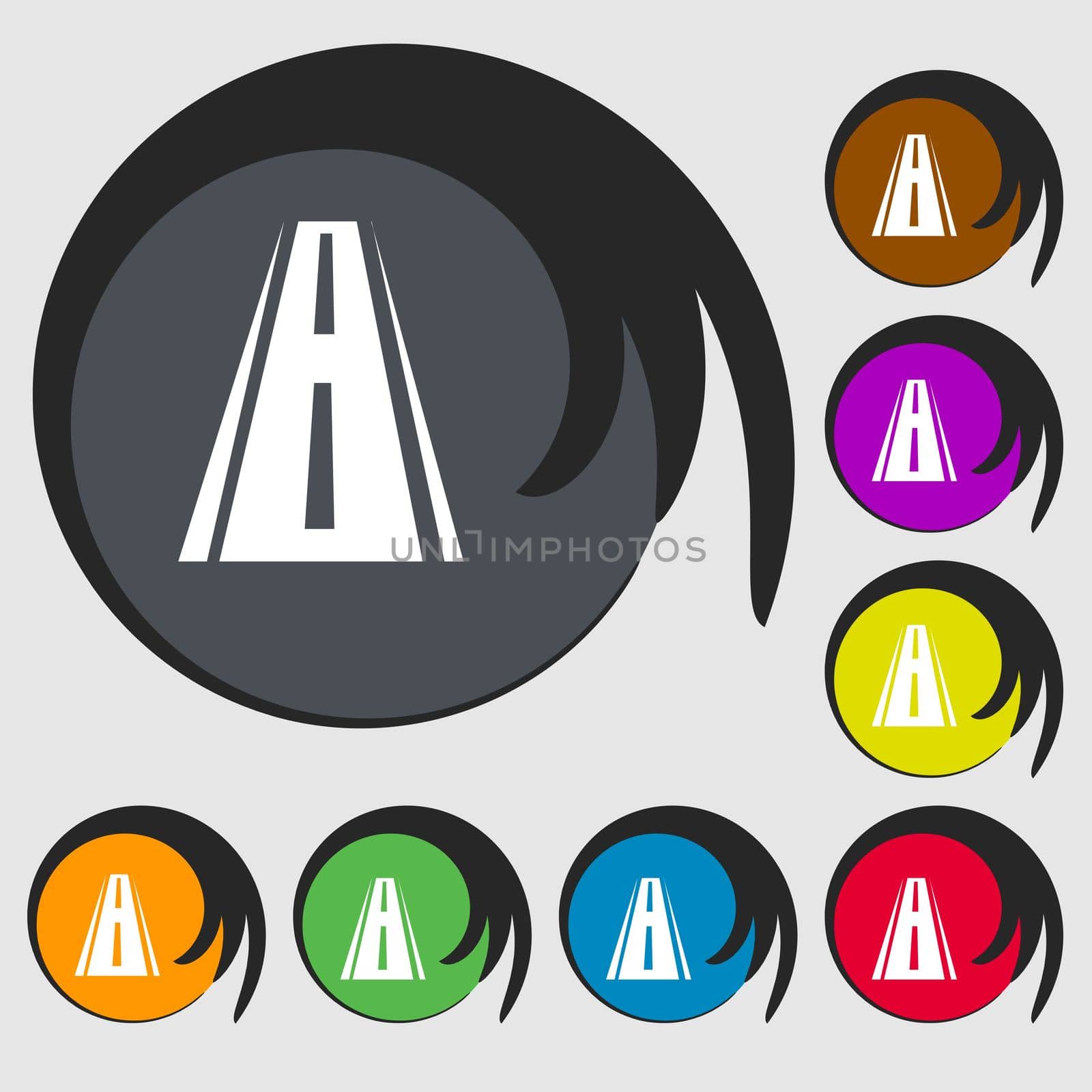 Road icon sign. Symbols on eight colored buttons.  by serhii_lohvyniuk