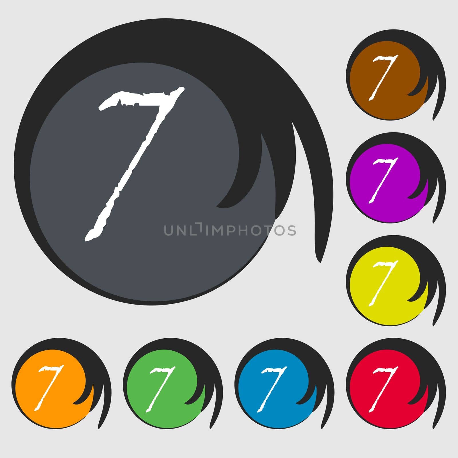 number seven icon sign. Symbols on eight colored buttons.  by serhii_lohvyniuk