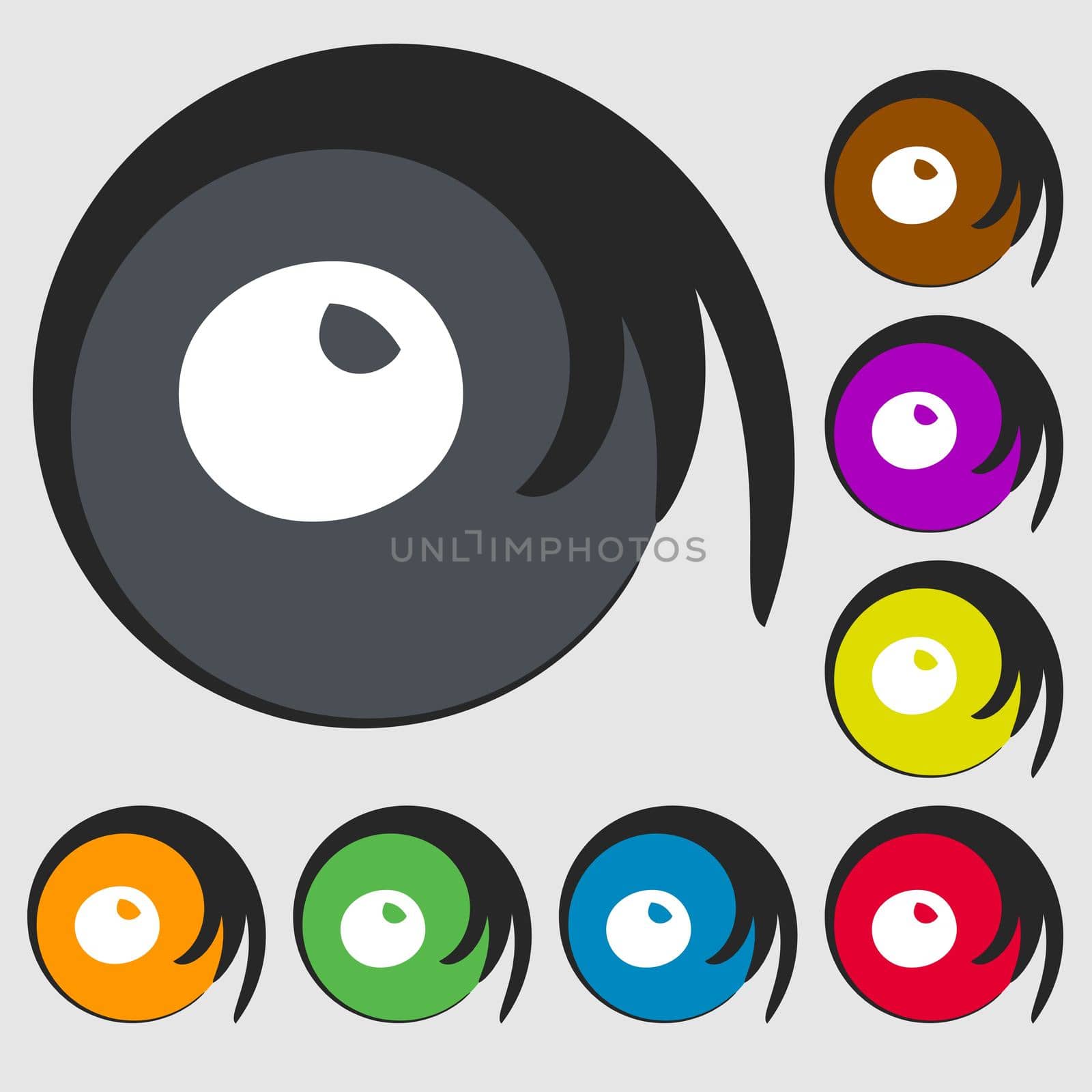 number zero icon sign. Symbols on eight colored buttons.  by serhii_lohvyniuk